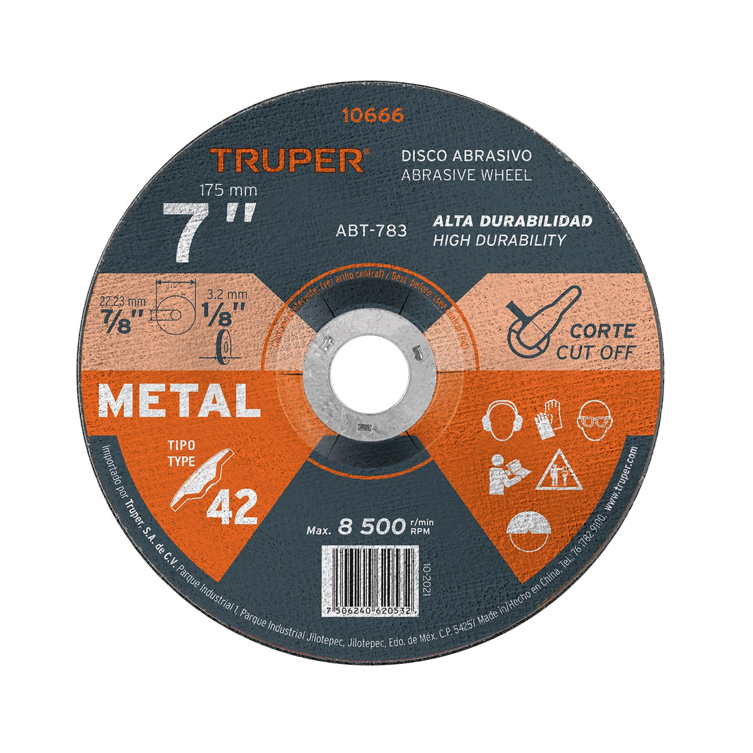 Disco Tipo 42 de 7" x 3.2 mm para corte de metal, TRUPER