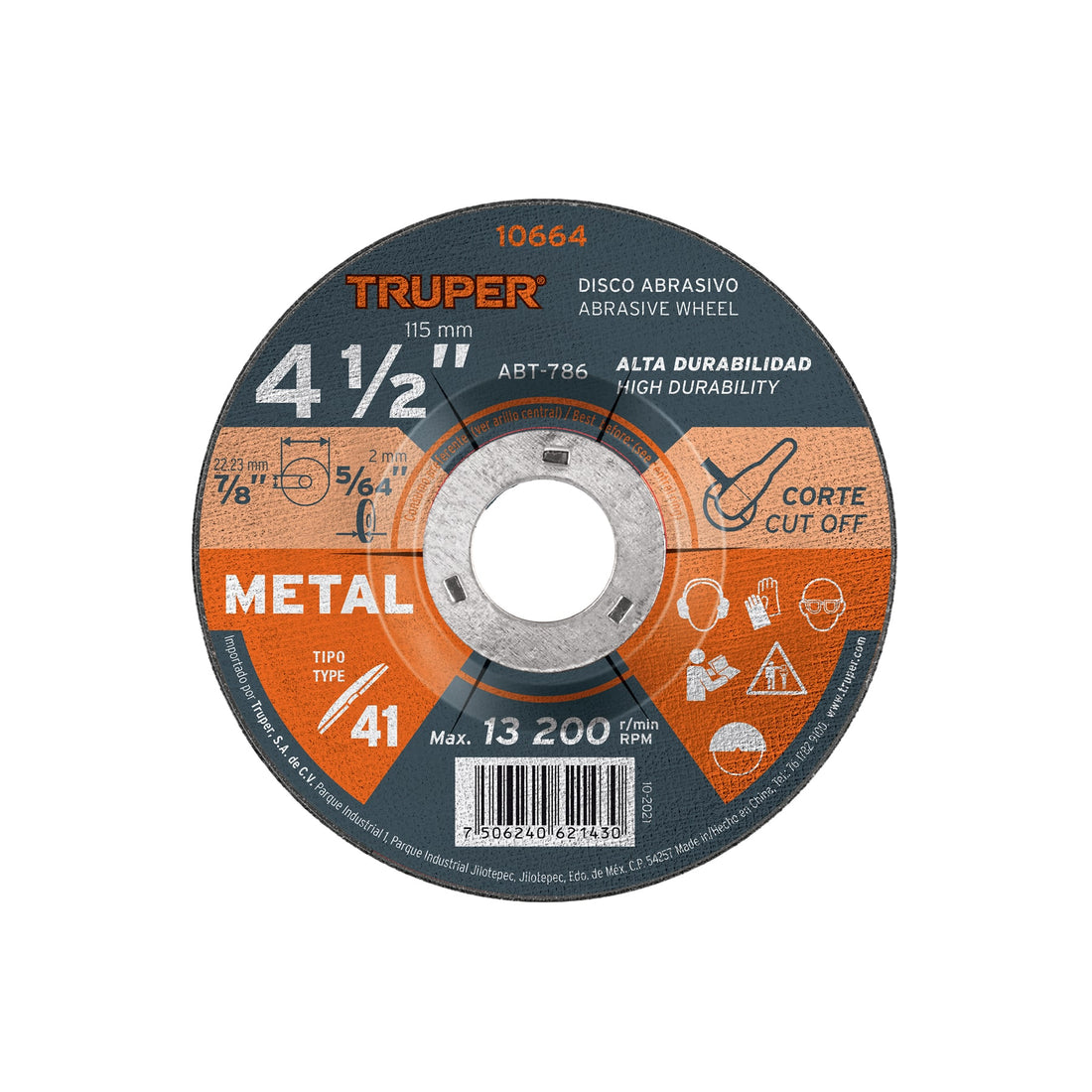 Disco de 4-1/2" para corte de metal, tipo 41, TRUPER