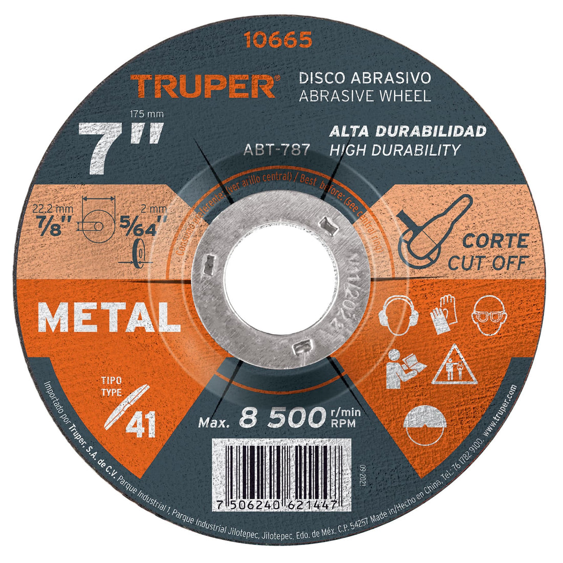 Disco de 7" para corte de metal, tipo 41, TRUPER