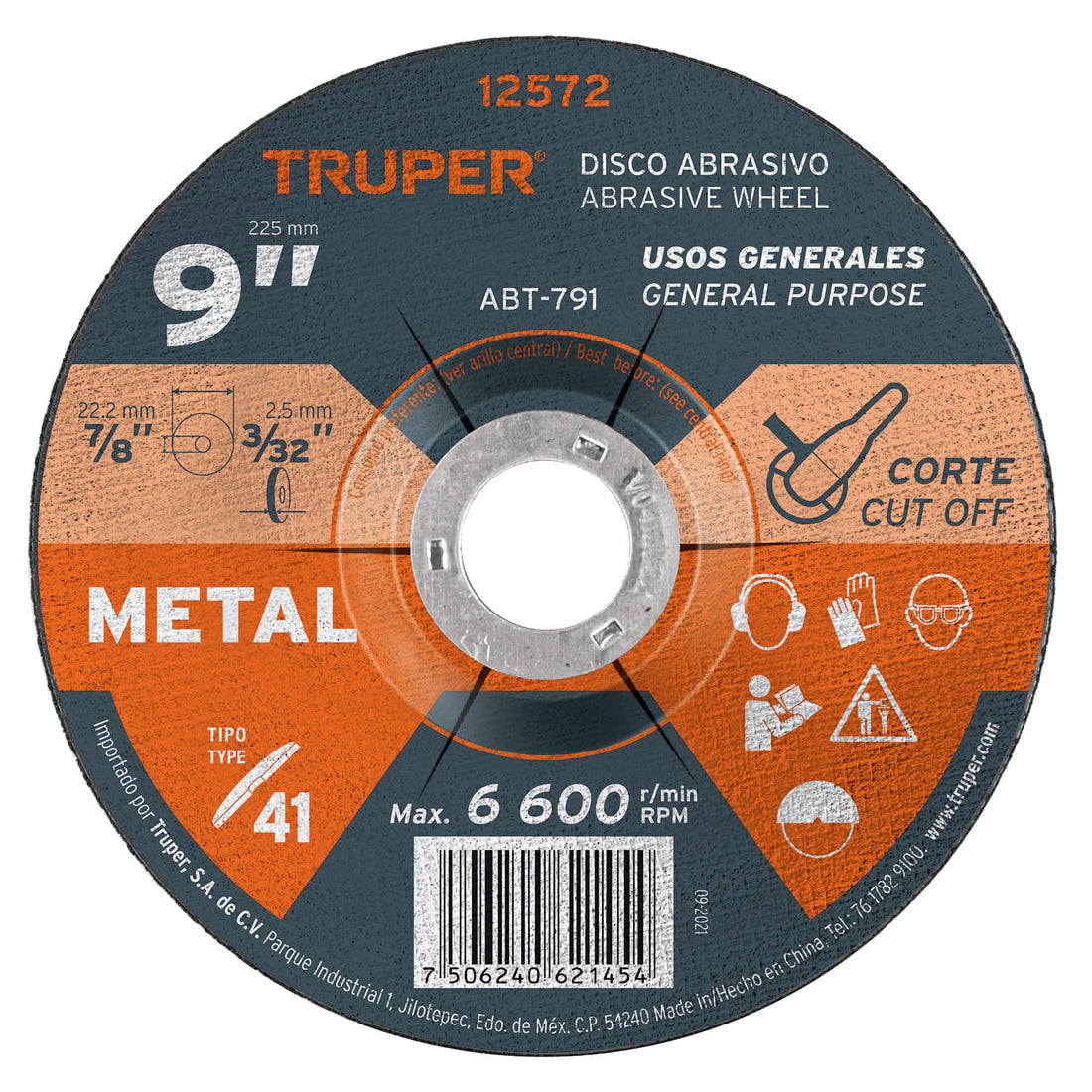 Disco de 9" para corte de metal, tipo 41, TRUPER