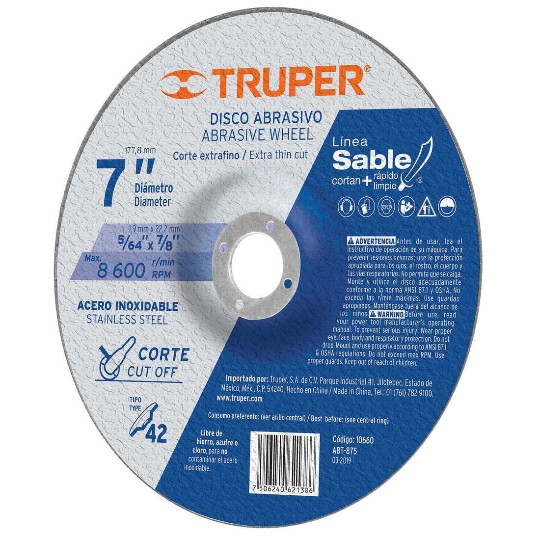 Disco "Sable" corte extrafino acero inoxidable, tipo 42, 7"