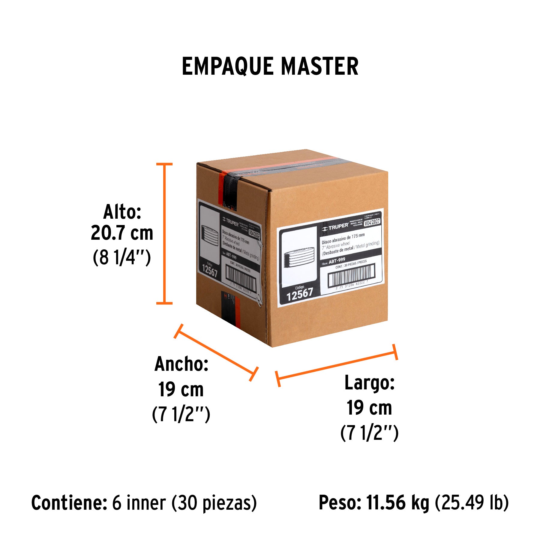 Disco Tipo 27 de 7" x 6.4 mm para desbaste de metal, TRUPER - Empaque