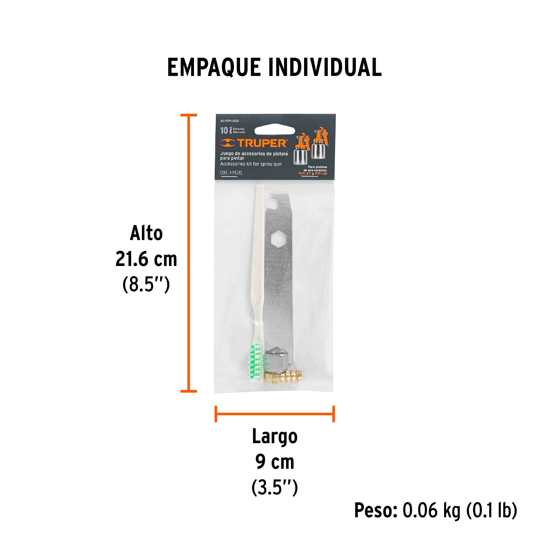 Accesorios (llave, cepillo, tuerca y espiga) p/PIPI-26 y 27 - Empaque