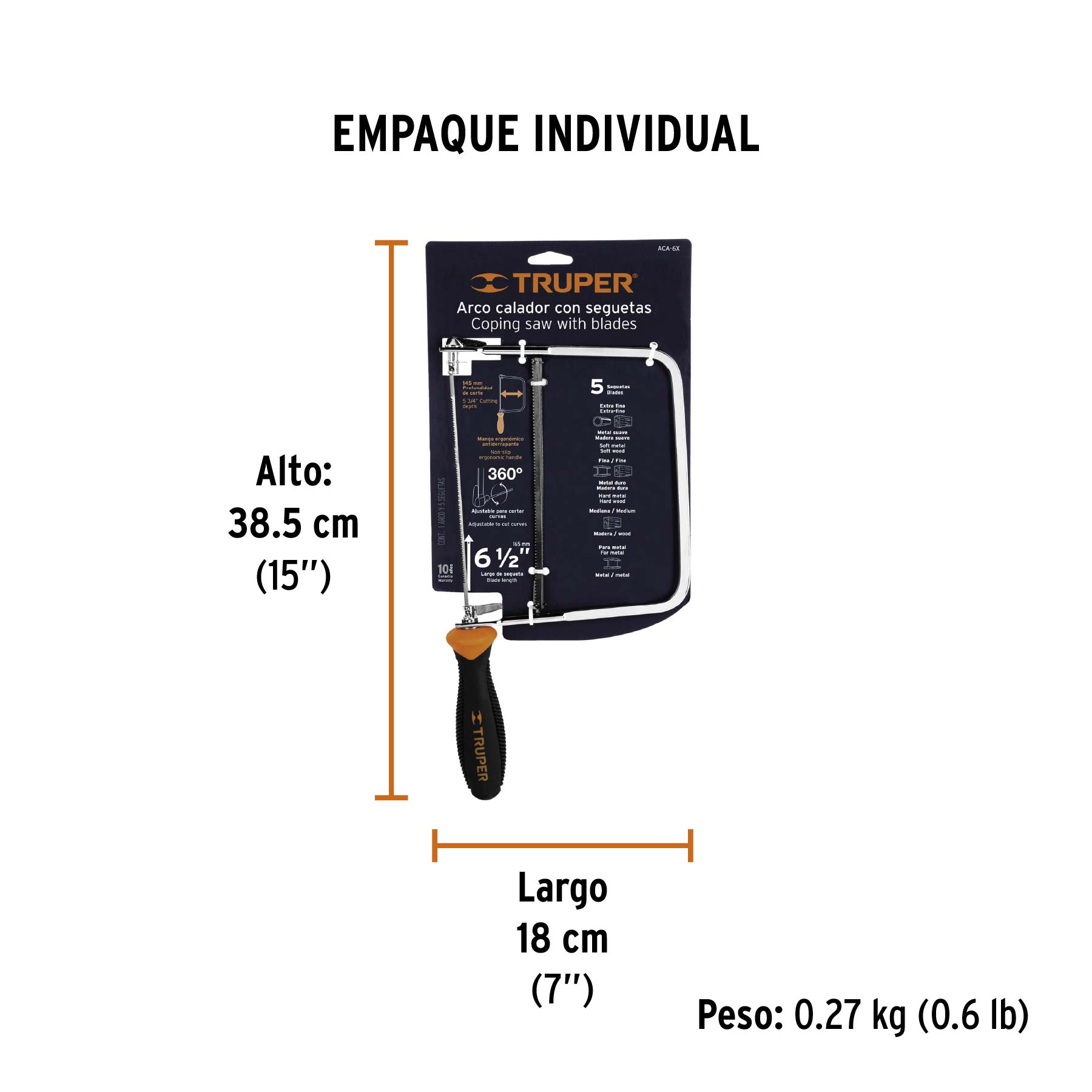 Arco calador con 5 seguetas de 6-1/2", TRUPER - Empaque