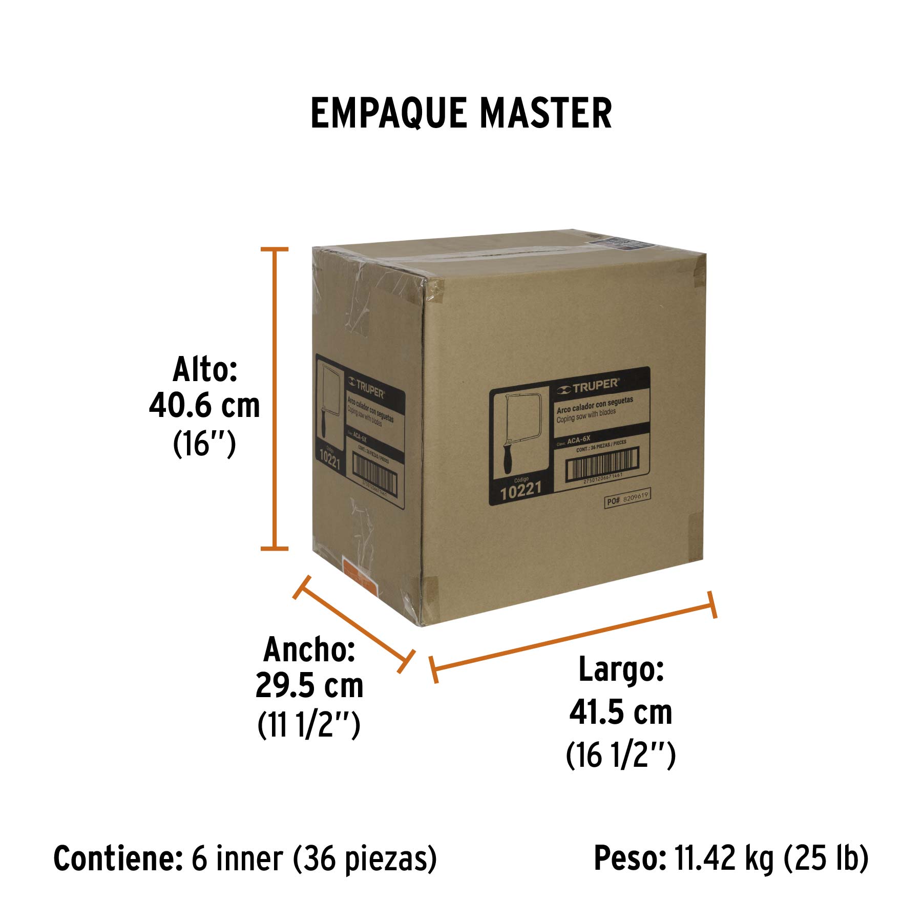 Arco calador con 5 seguetas de 6-1/2", TRUPER - Empaque
