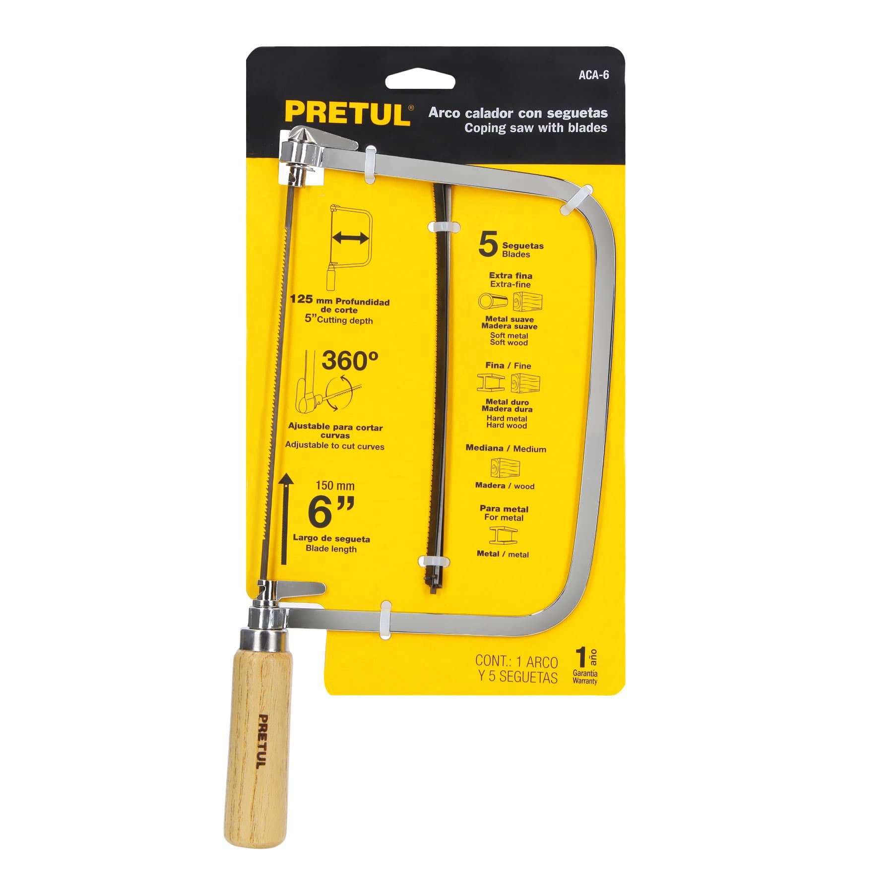 Arco calador con 5 seguetas de 6-1/2", PRETUL