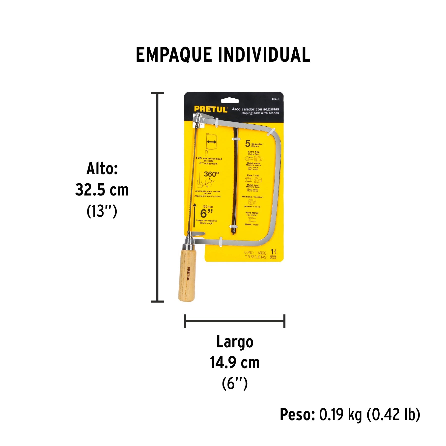 Arco calador con 5 seguetas de 6-1/2", PRETUL - Empaque
