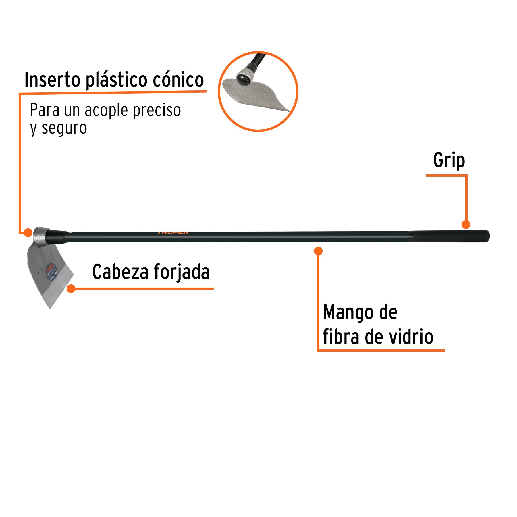 Azadón Centroamericano 2.5 lb, mango de fibra 54", TRUPER