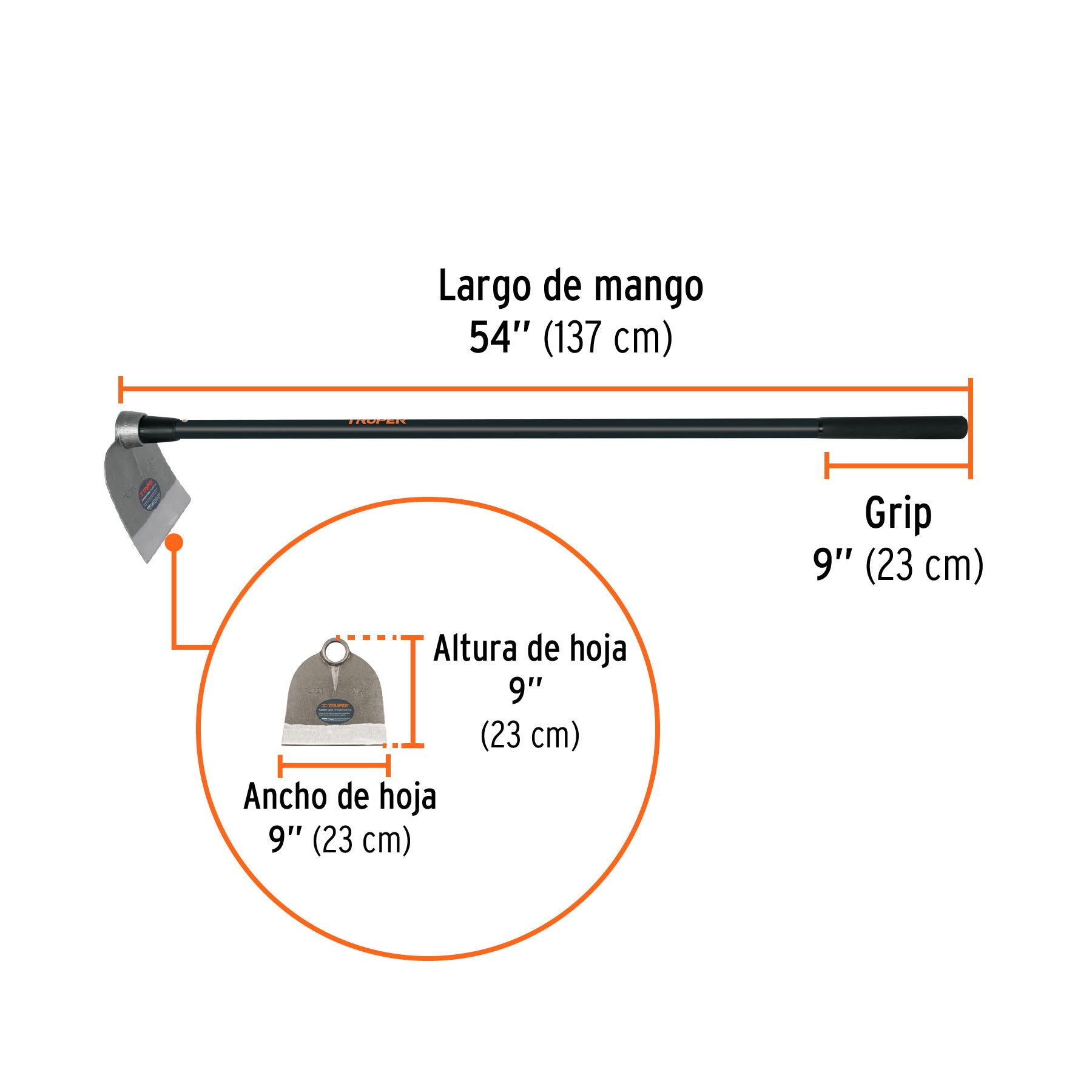 Azadón Centroamericano 2.5 lb, mango de fibra 54", TRUPER