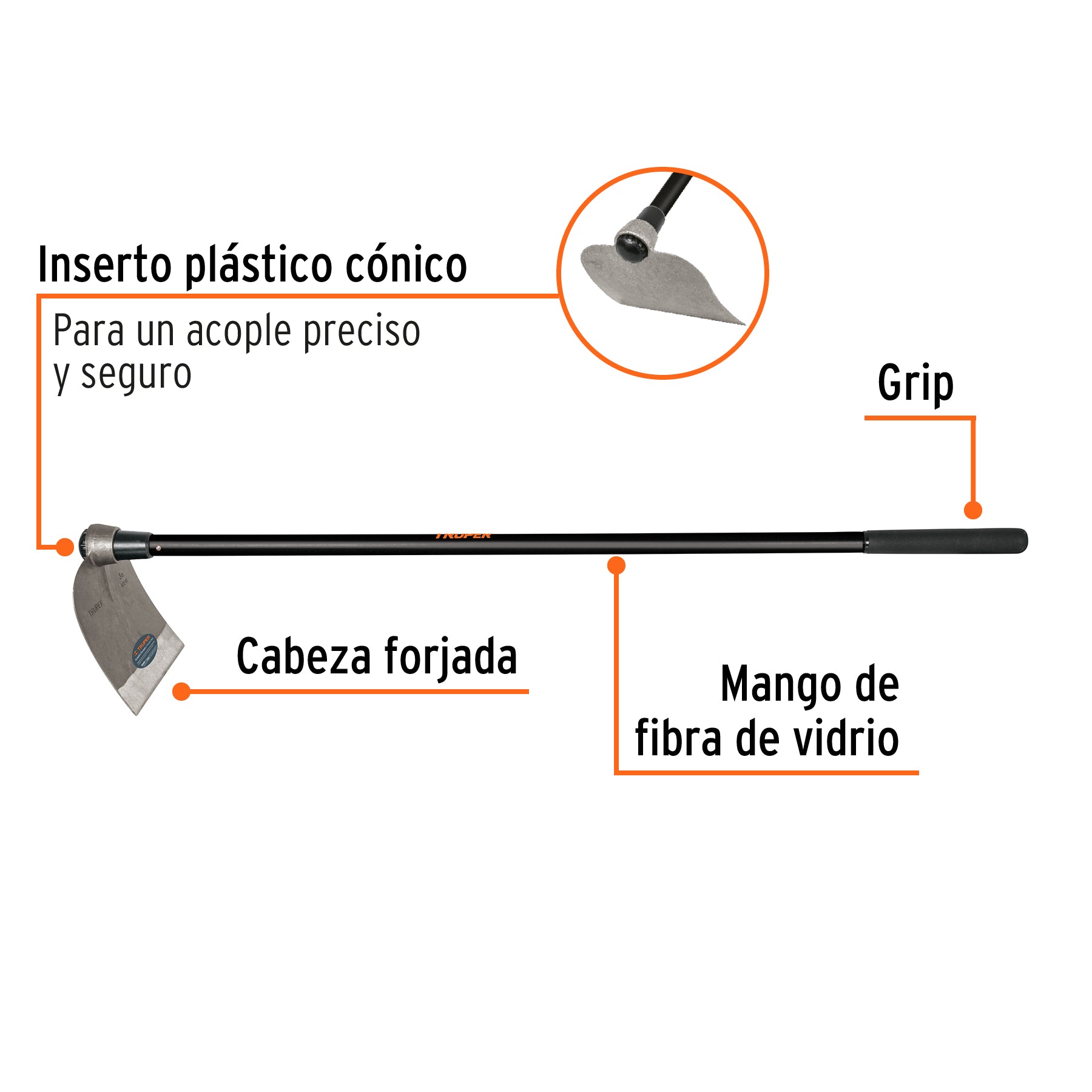 Azadón Centroamericano 3.0 lb, mango de fibra 54", TRUPER