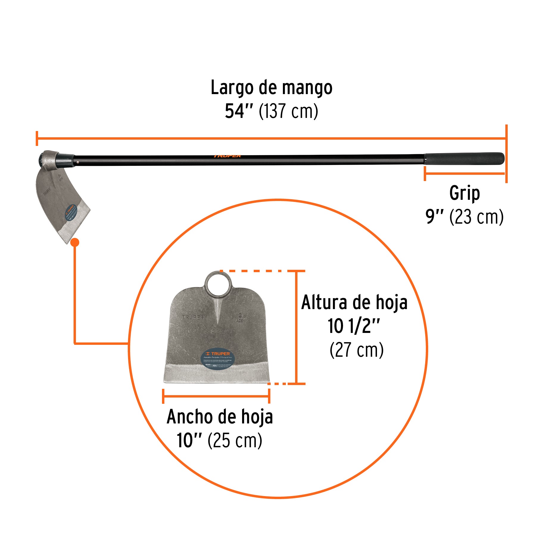 Azadón Centroamericano 3.0 lb, mango de fibra 54", TRUPER