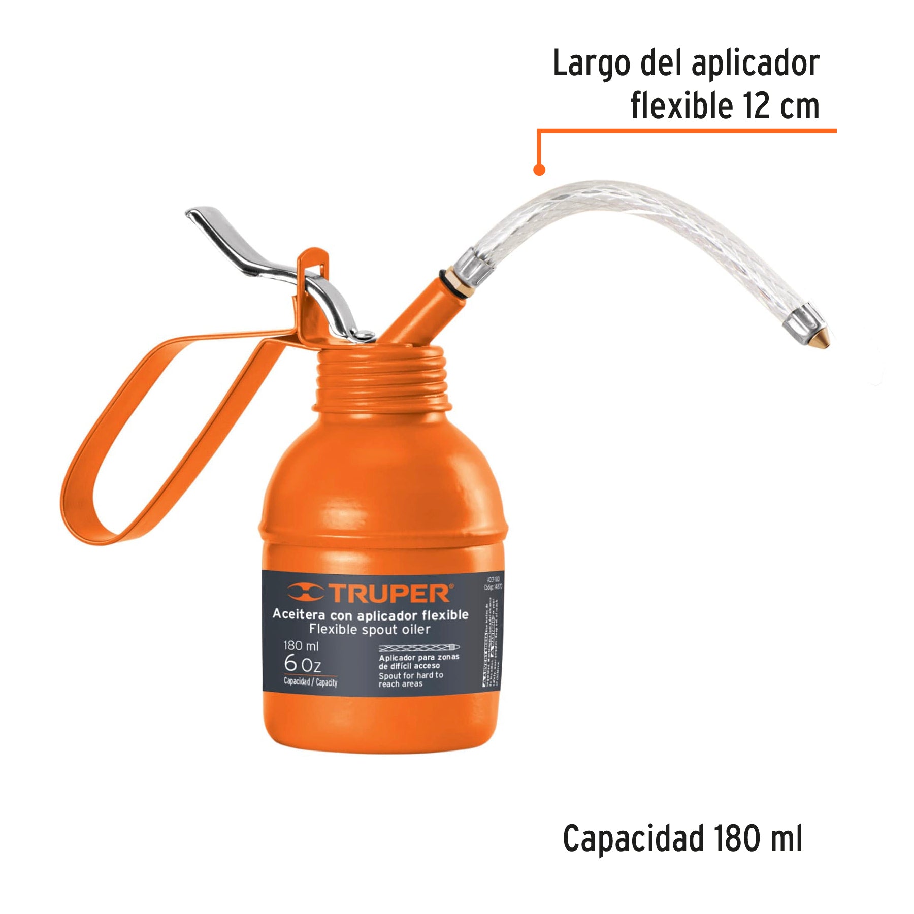Aceitera de 180 ml (6 oz) con aplicador flexible, TRUPER