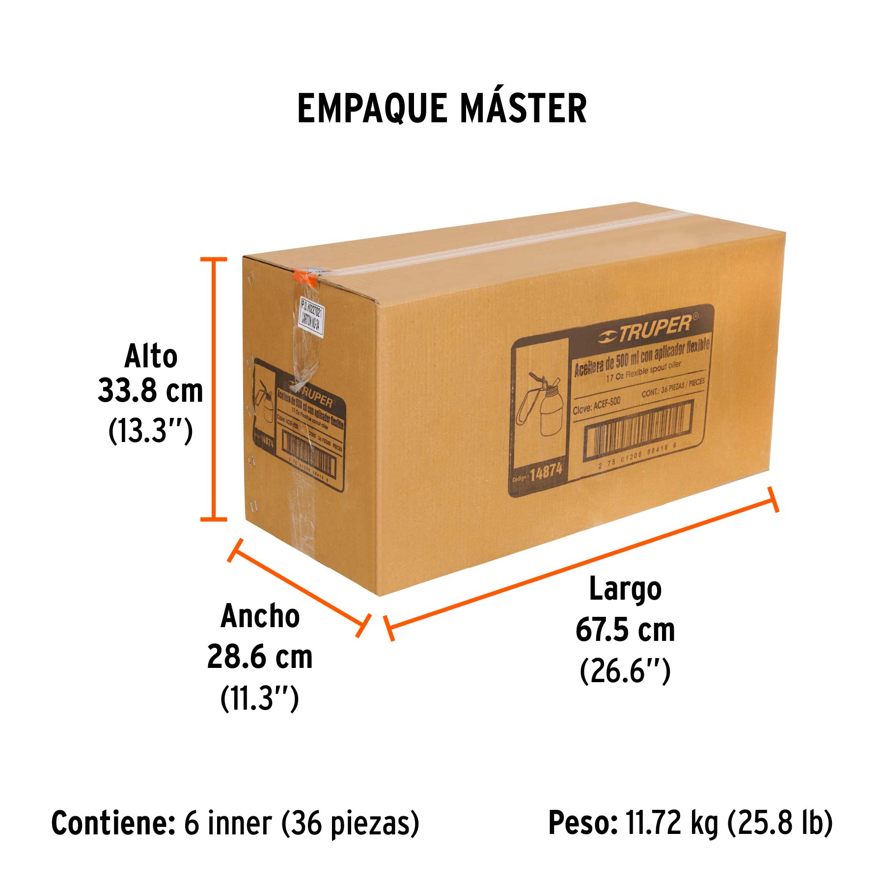 Aceitera de 500 ml (17 oz) con aplicador flexible, TRUPER - Empaque