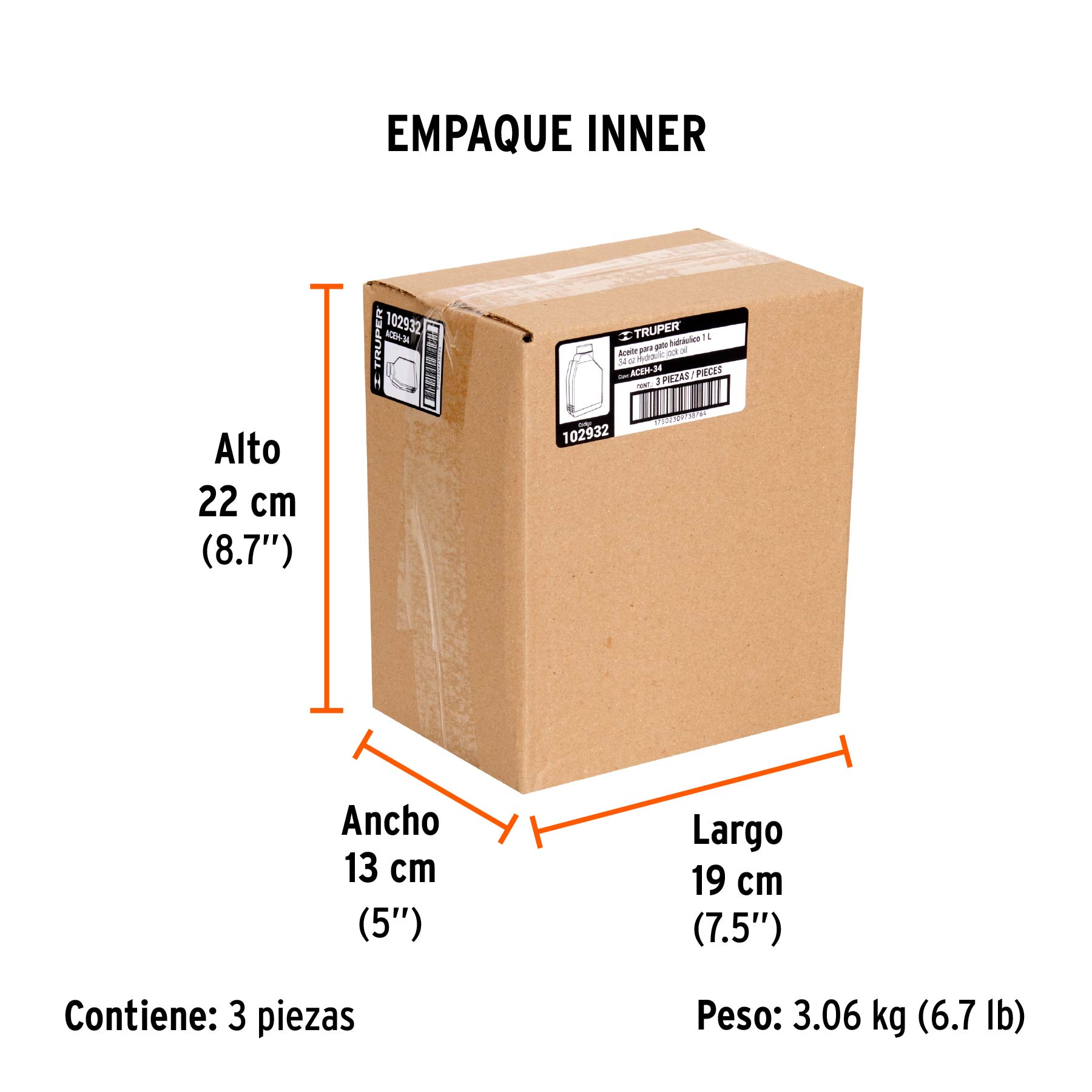 Aceite hidráulico para gatos, 1 Litro, TRUPER - Empaque