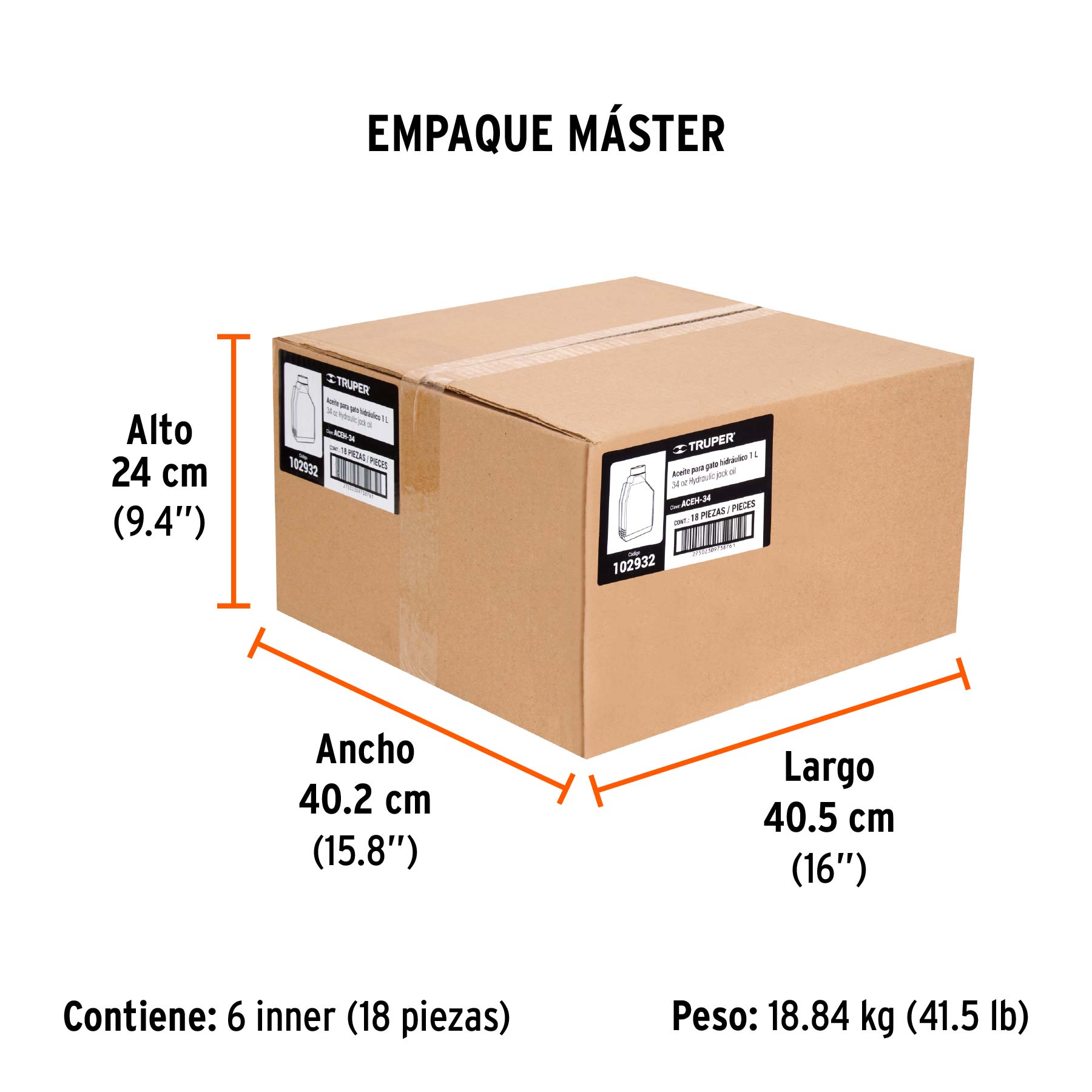 Aceite hidráulico para gatos, 1 Litro, TRUPER - Empaque