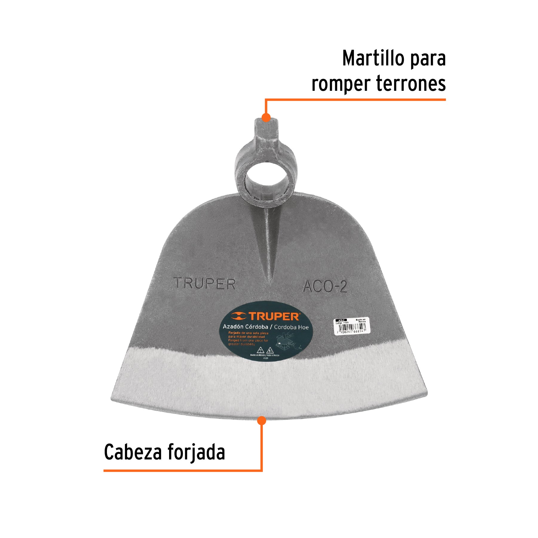 Azadón Córdoba No. 2 de 2.2 lb, sin mango, TRUPER