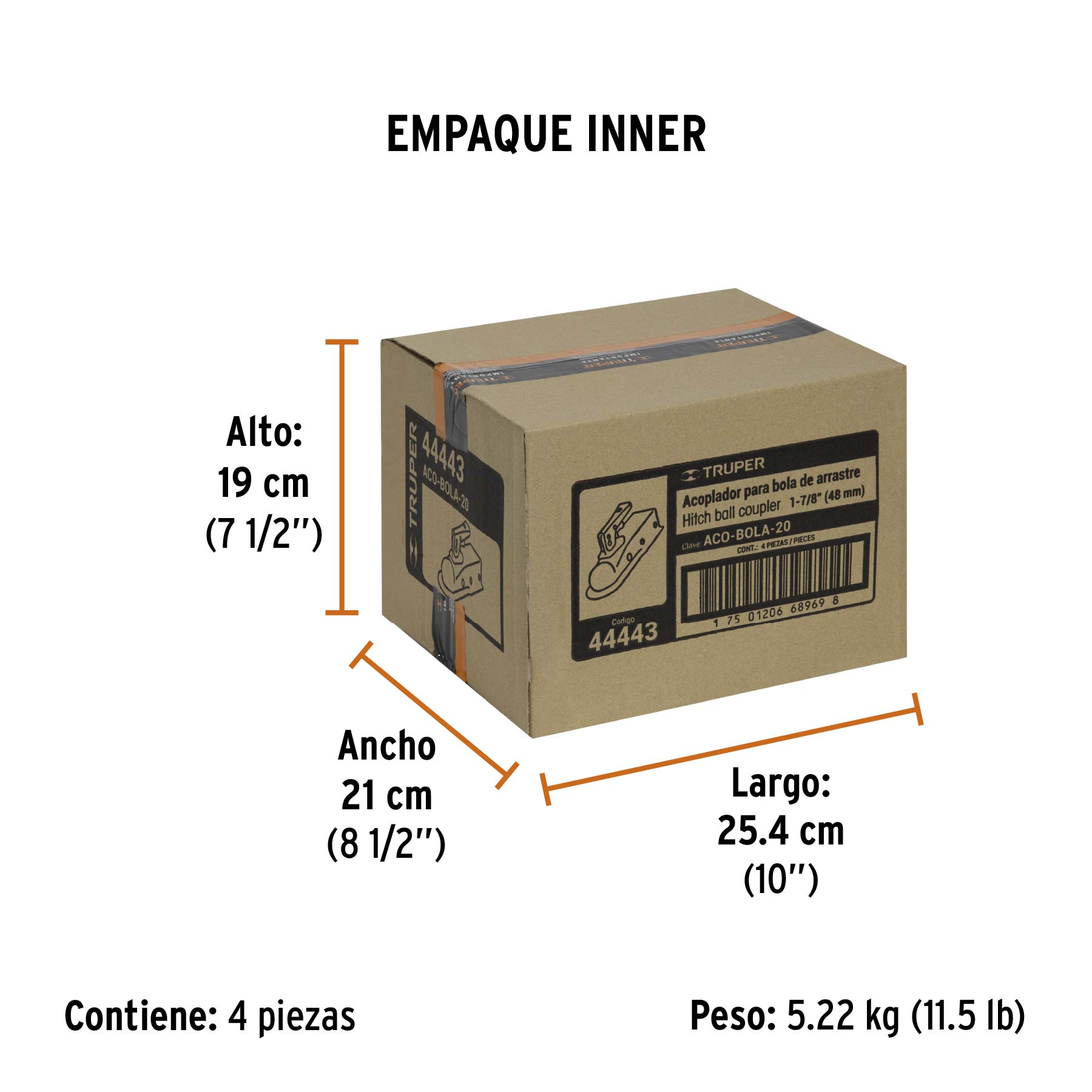 Acoplador para remolque, para bola de 1-7/8", TRUPER - Empaque