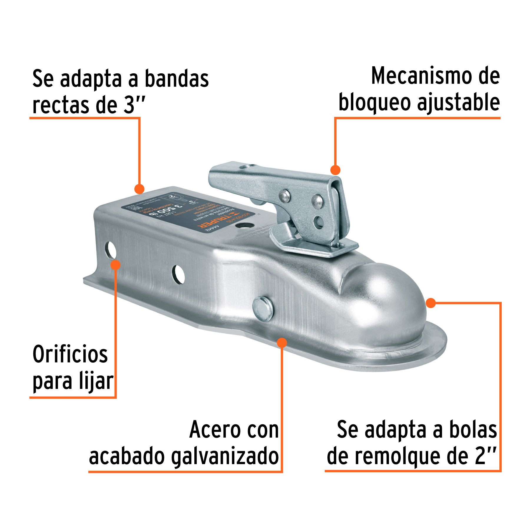 Acoplador para remolque, para bola de 2", TRUPER