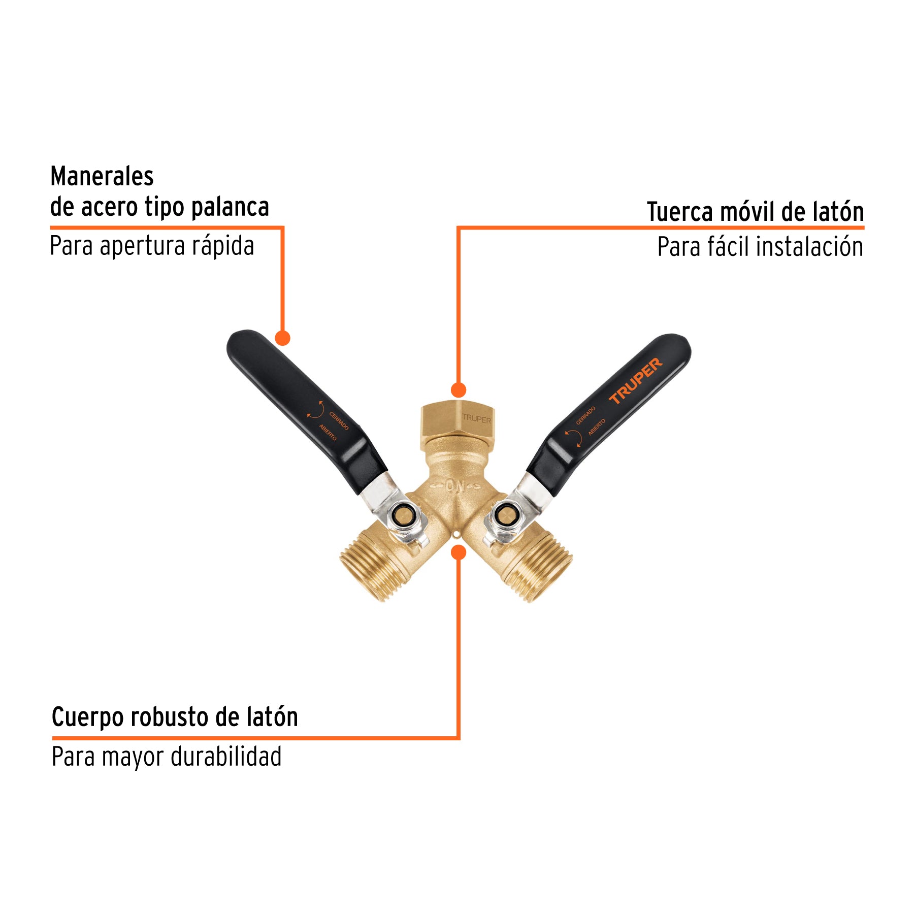 Conector "Y" 3/4" cuerpo robusto con tuerca móvil p/manguera