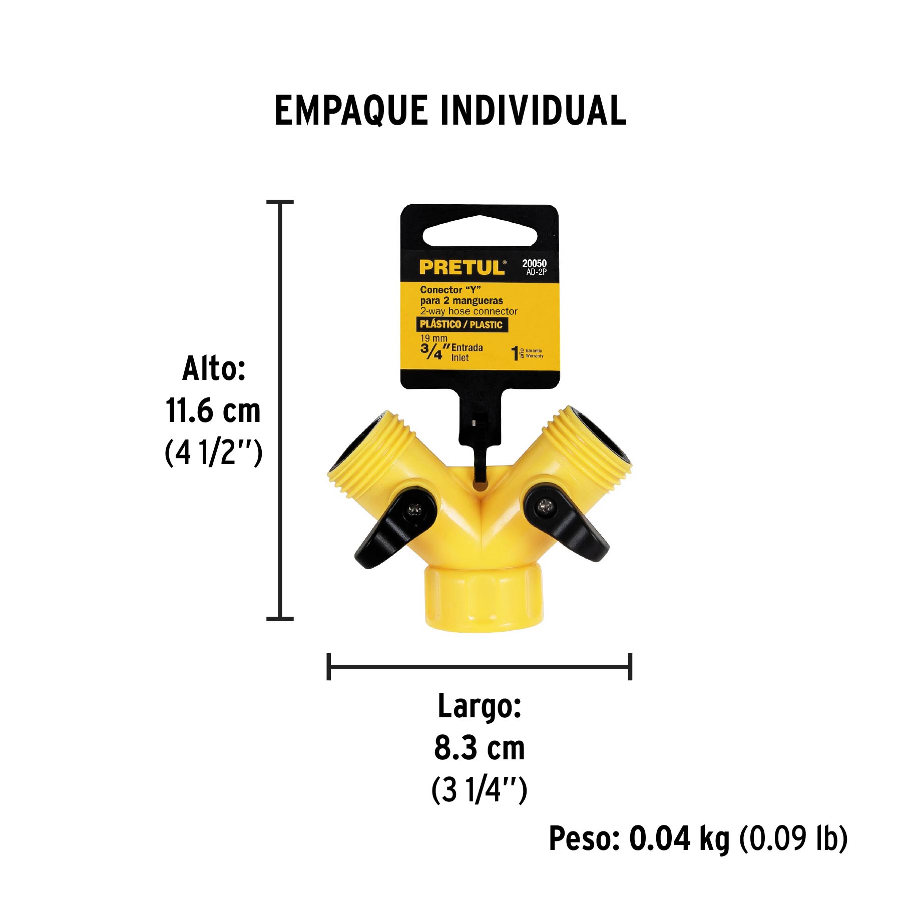 Conector "Y" 3/4" plástico para manguera, PRETUL - Empaque
