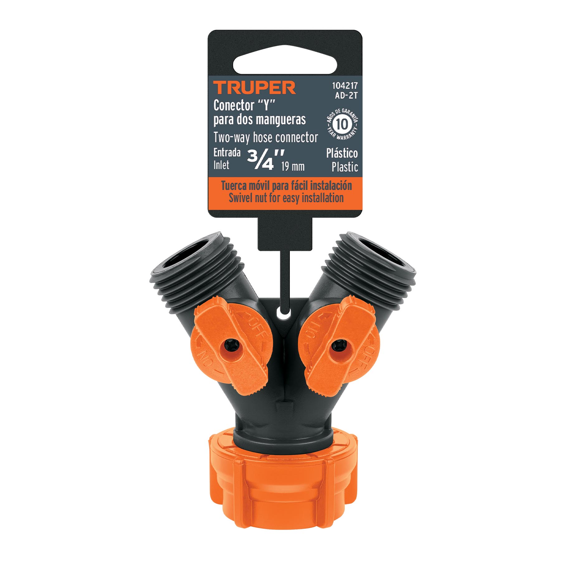 Conector "Y" 3/4" plástico con tuerca móvil p/manguera