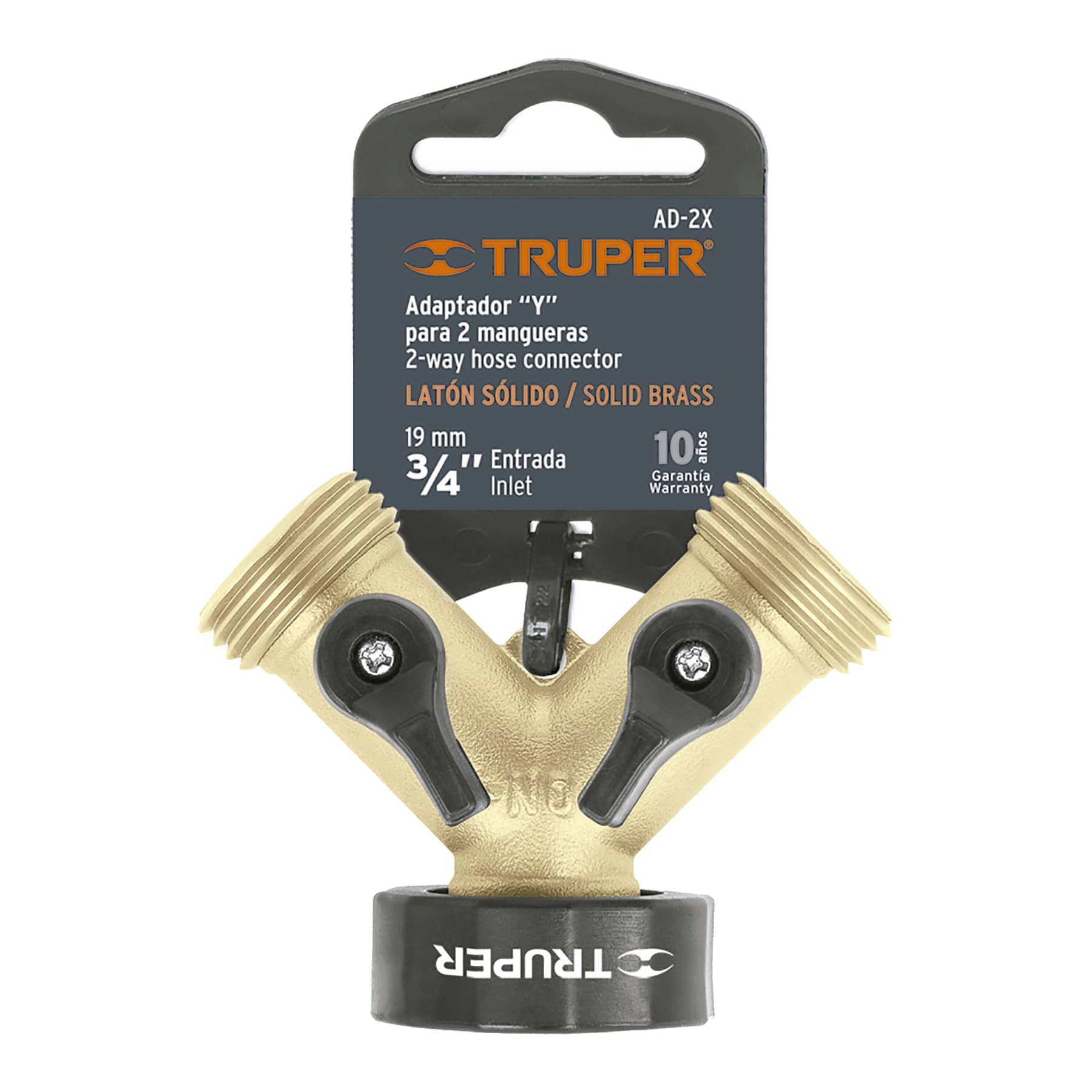 Conector "Y" 3/4" latón sólido con tuerca móvil p/manguera