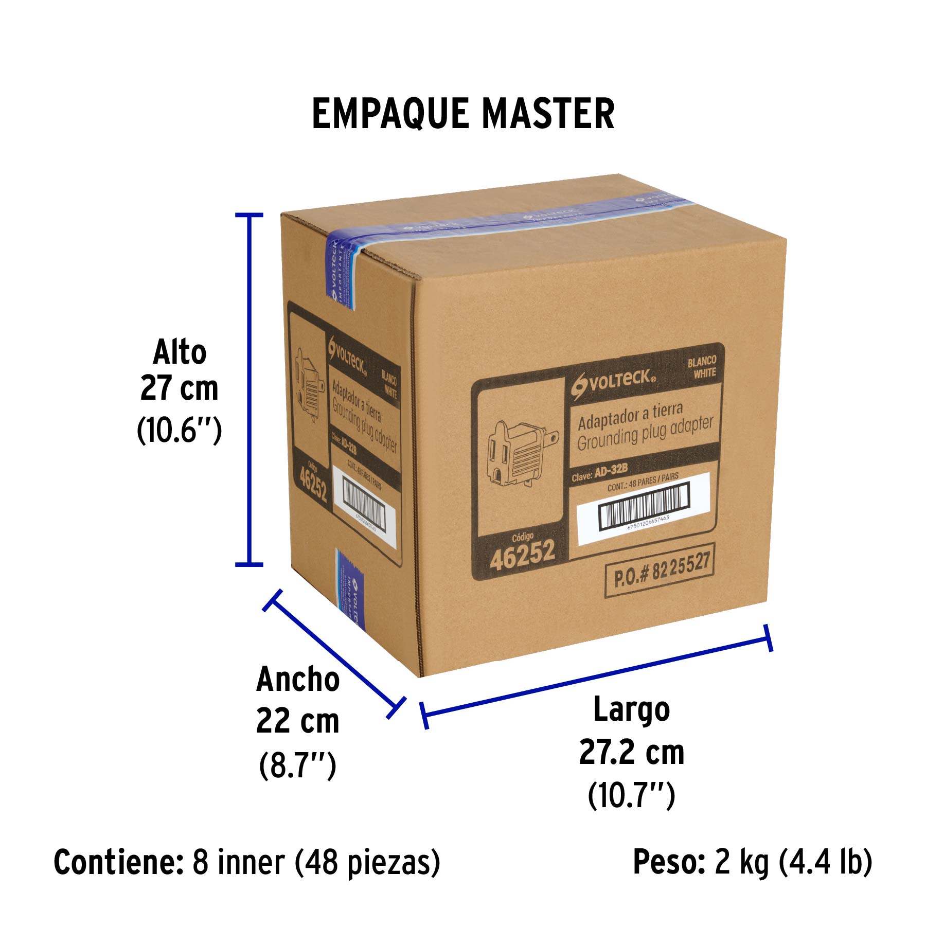 Bolsa con 2 adaptadores 3 a 2 blancos, VOLTECK - Empaque