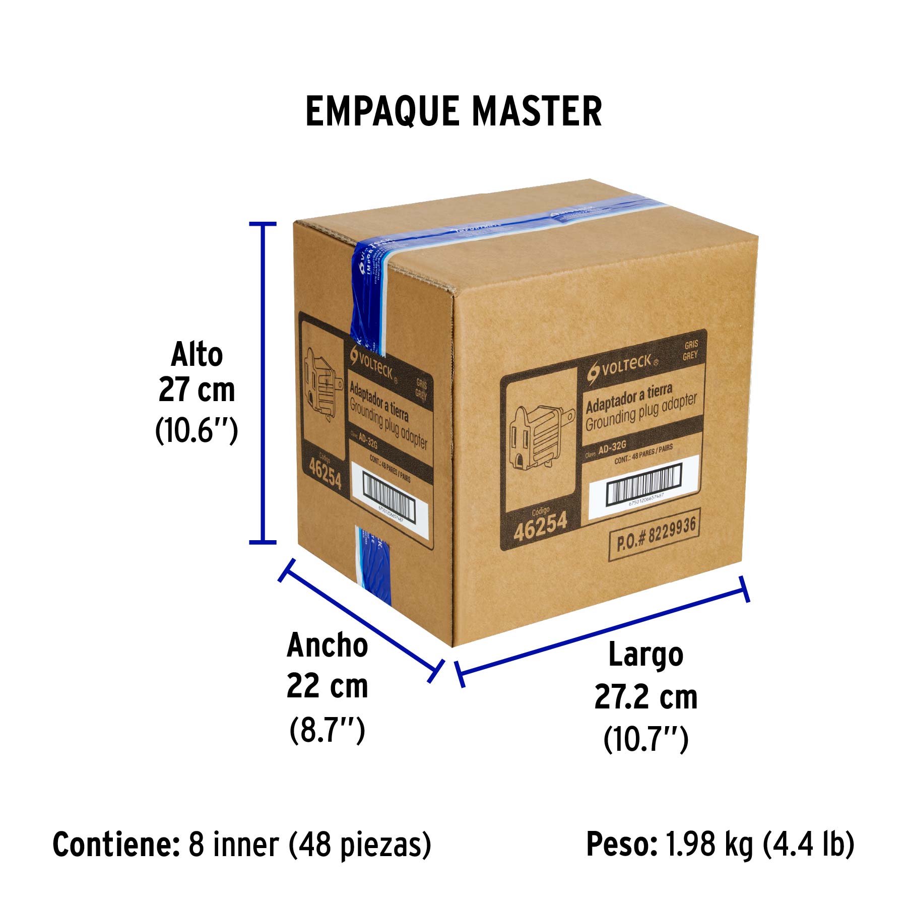 Bolsa con 2 adaptadores 3 a 2 grises, VOLTECK - Empaque