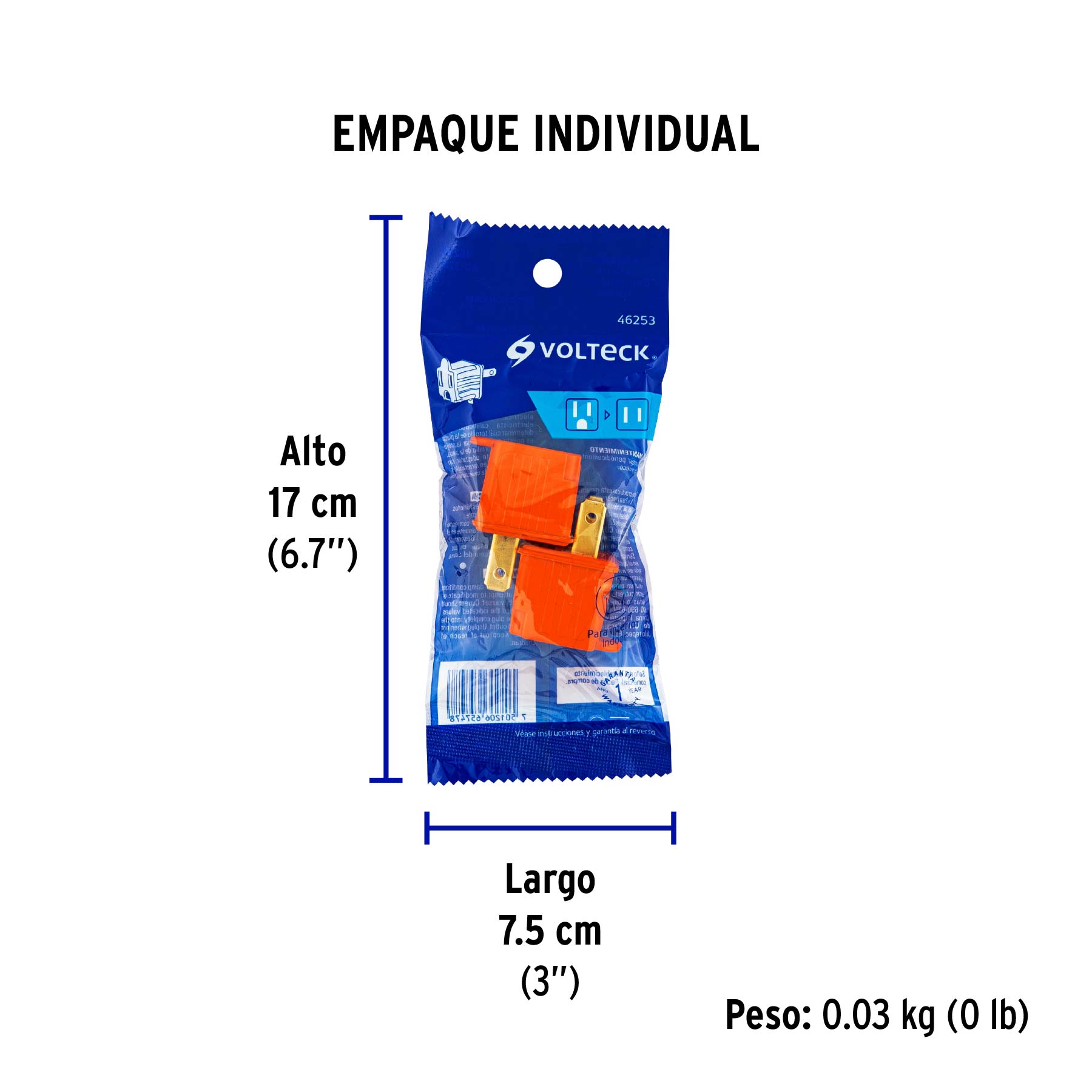 Bolsa con 2 adaptadores 3 a 2 naranjas, VOLTECK - Empaque