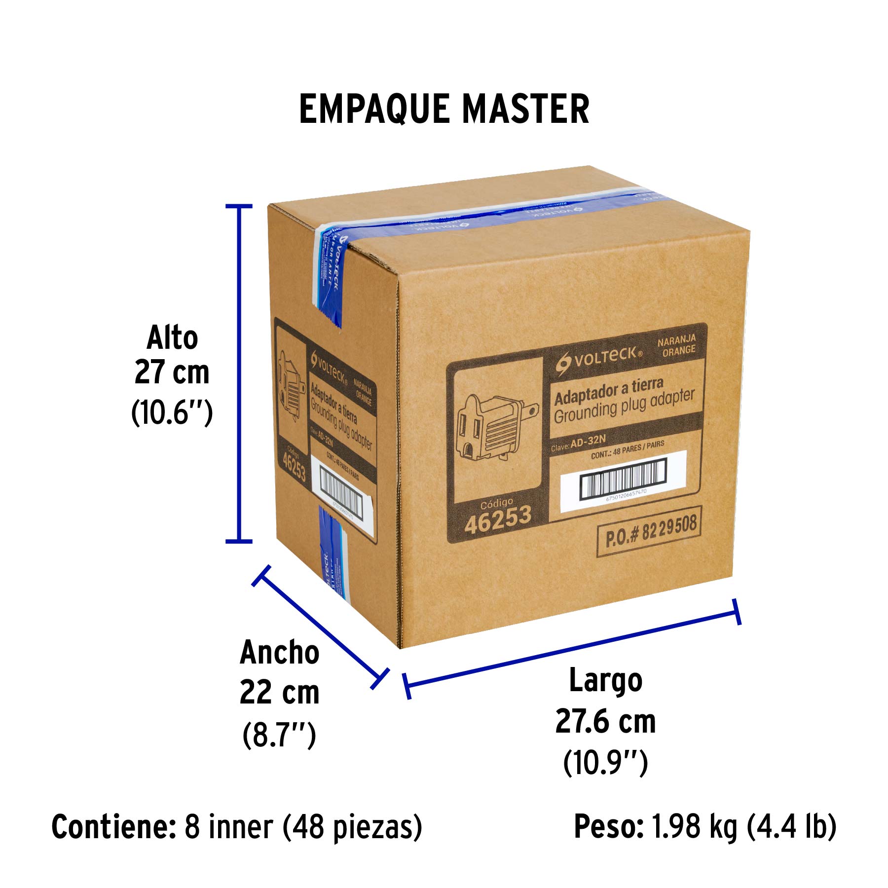 Bolsa con 2 adaptadores 3 a 2 naranjas, VOLTECK - Empaque