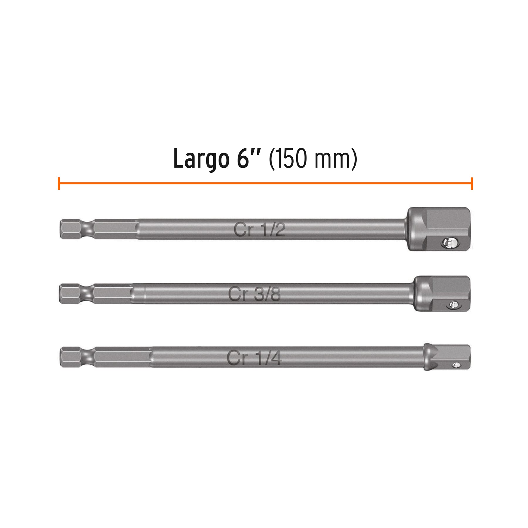 Juego de 3 adaptadores largos para dados de 1/4, 3/8 y 1/2"
