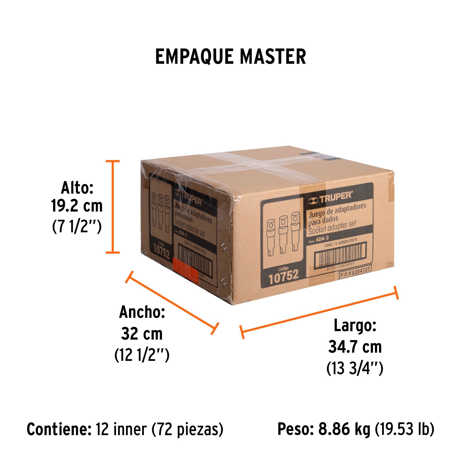 Juego de 3 adaptadores para dados de 1/4", 3/8" y 1/2" - Empaque