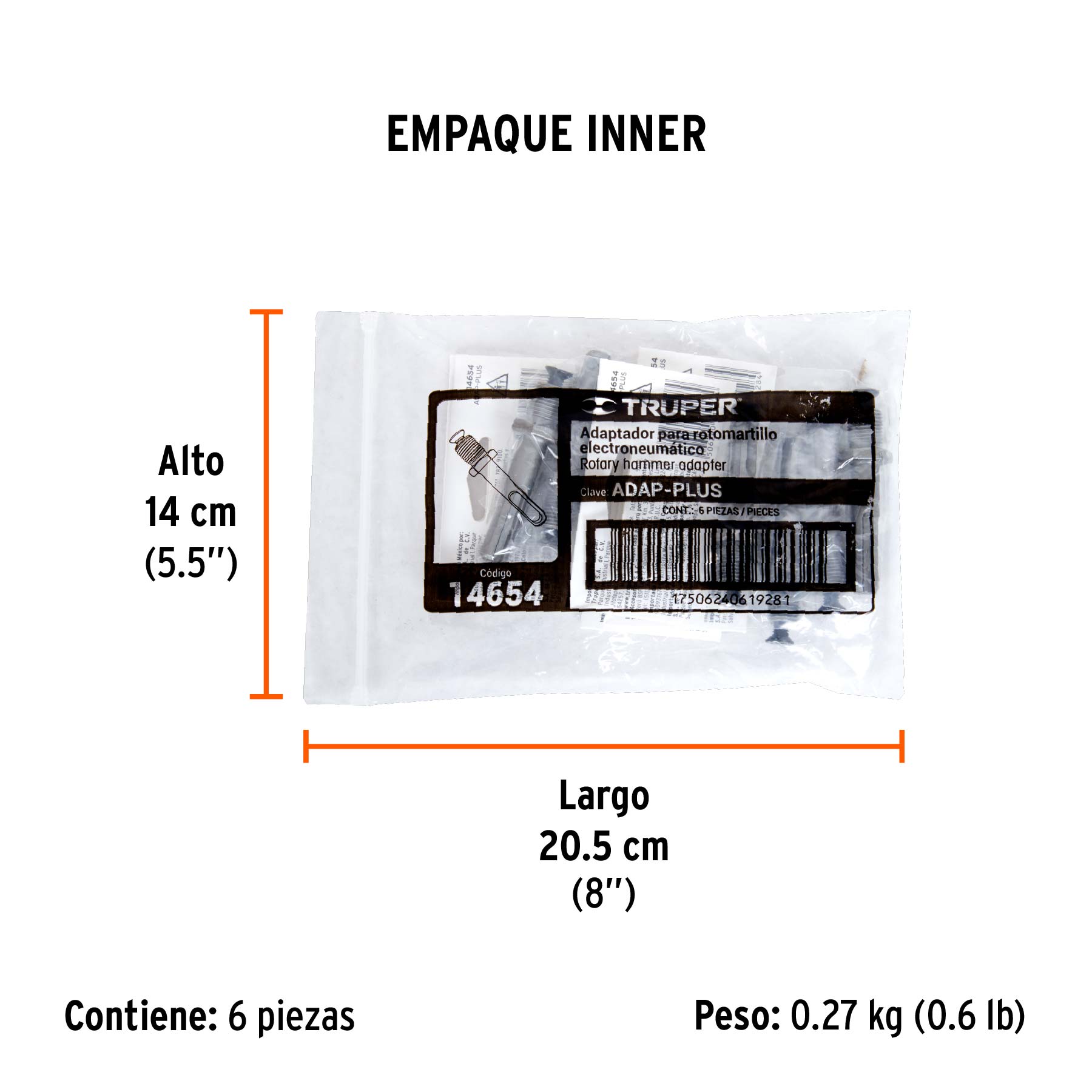 Adaptador SDS Plus para broquero de 1/2", TRUPER - Empaque