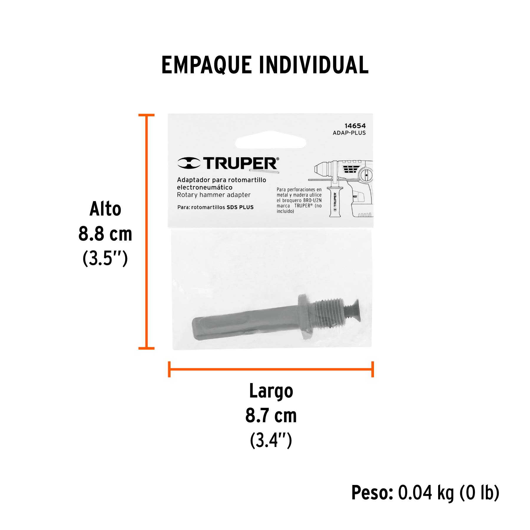 Adaptador SDS Plus para broquero de 1/2", TRUPER - Empaque