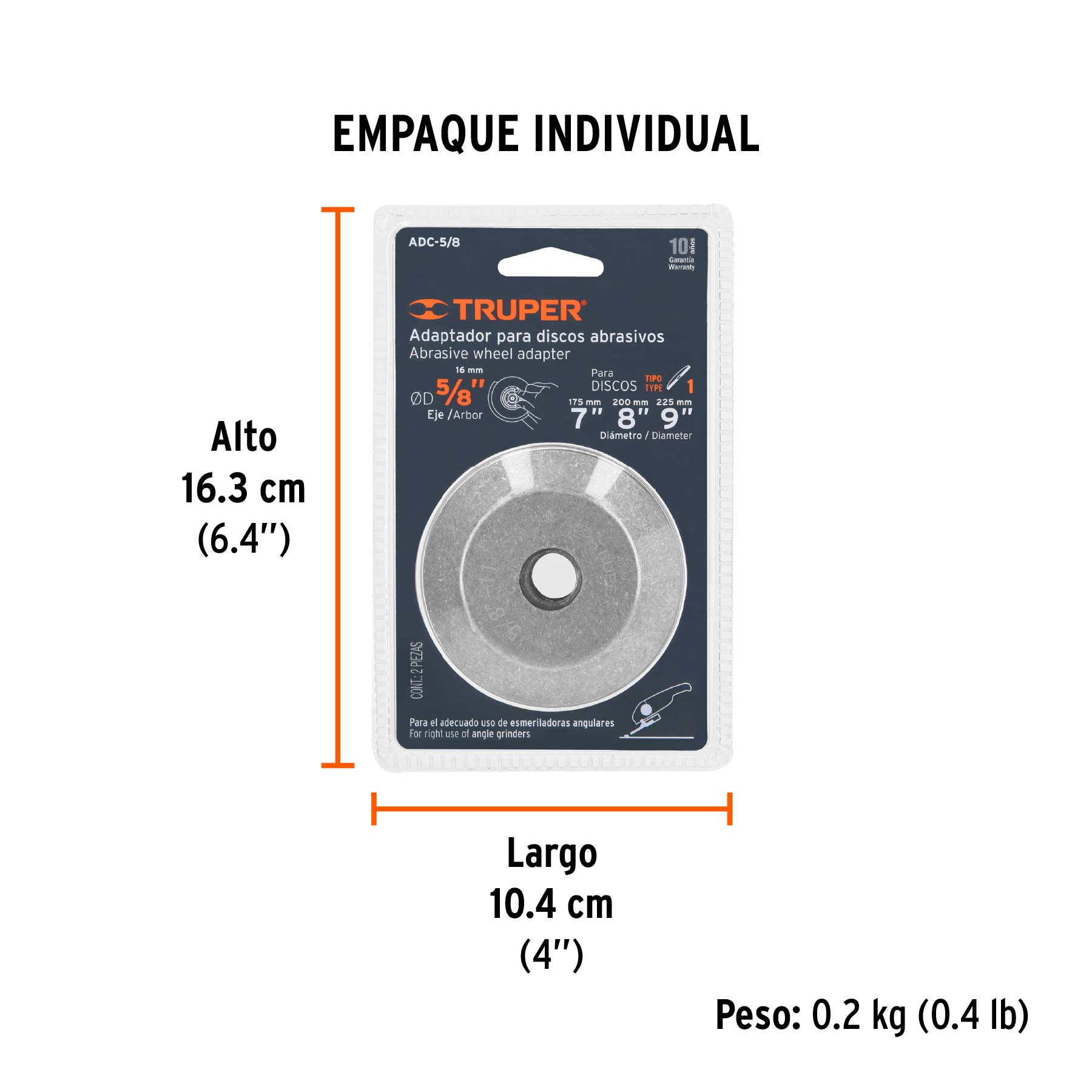 Adaptador para discos abrasivos 7" a 9", tipo 41, 5/8-11-NC - Empaque