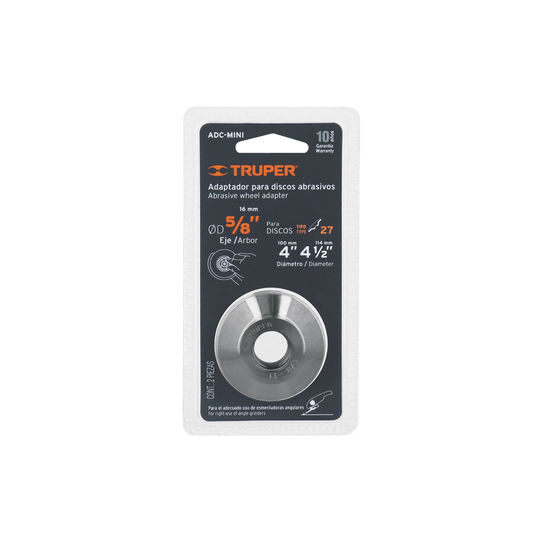 Adaptador para discos abrasivos 4" y 4-1/2", tipo 42, 5/8-11