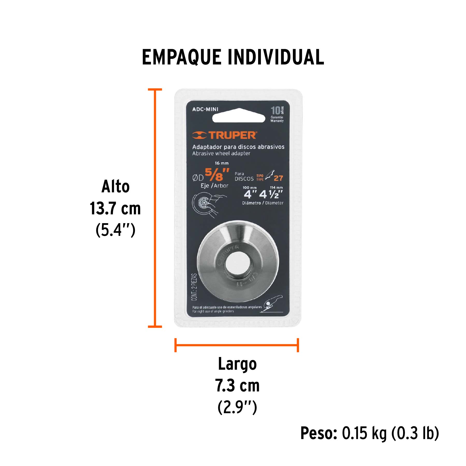 Adaptador para discos abrasivos 4" y 4-1/2", tipo 42, 5/8-11 - Empaque