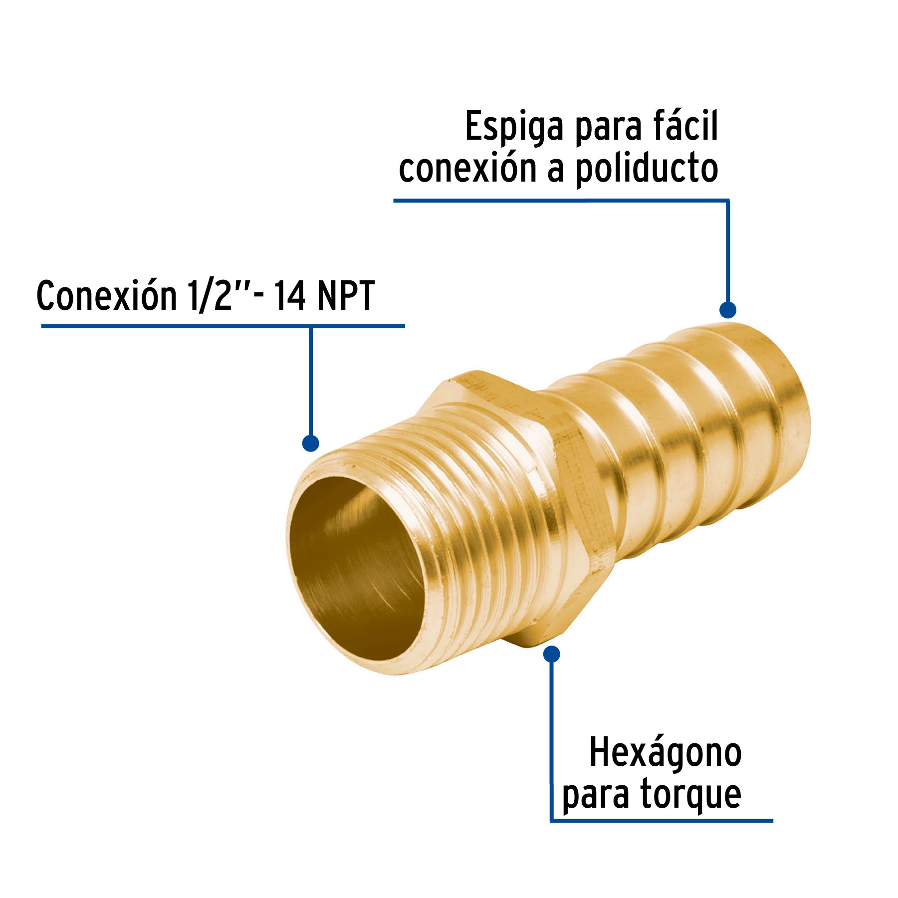 Adaptador macho de latón 1/2" para manguera, FOSET