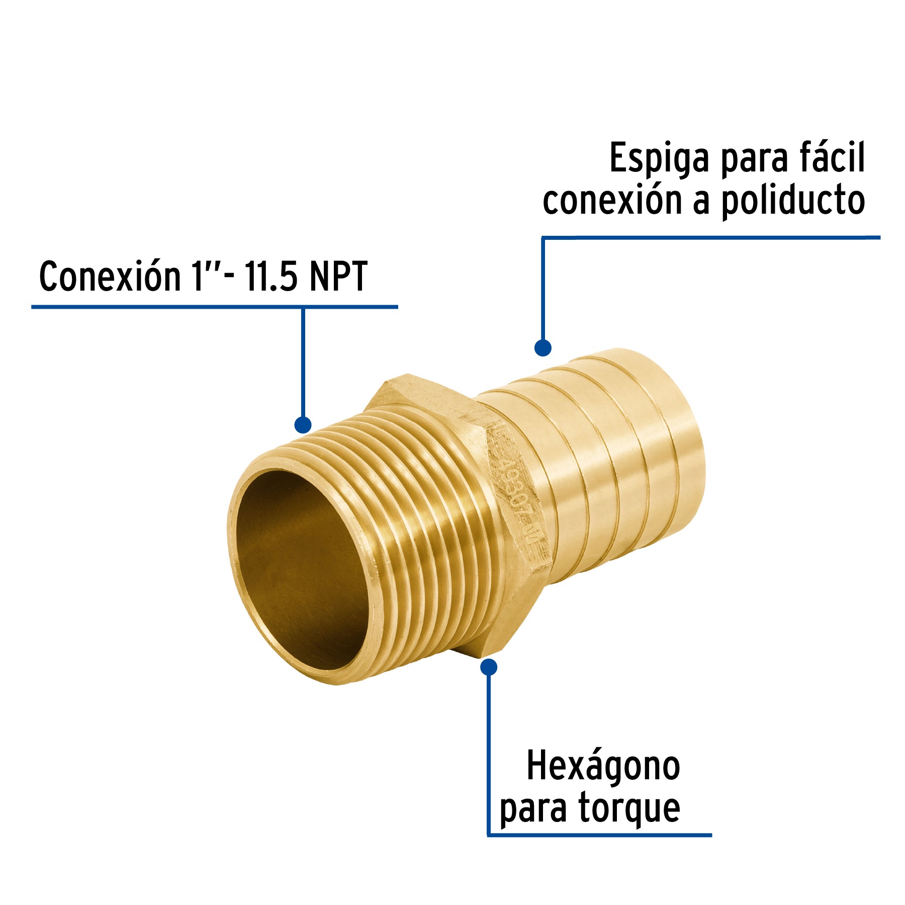 Adaptador macho de latón 1" para manguera, FOSET
