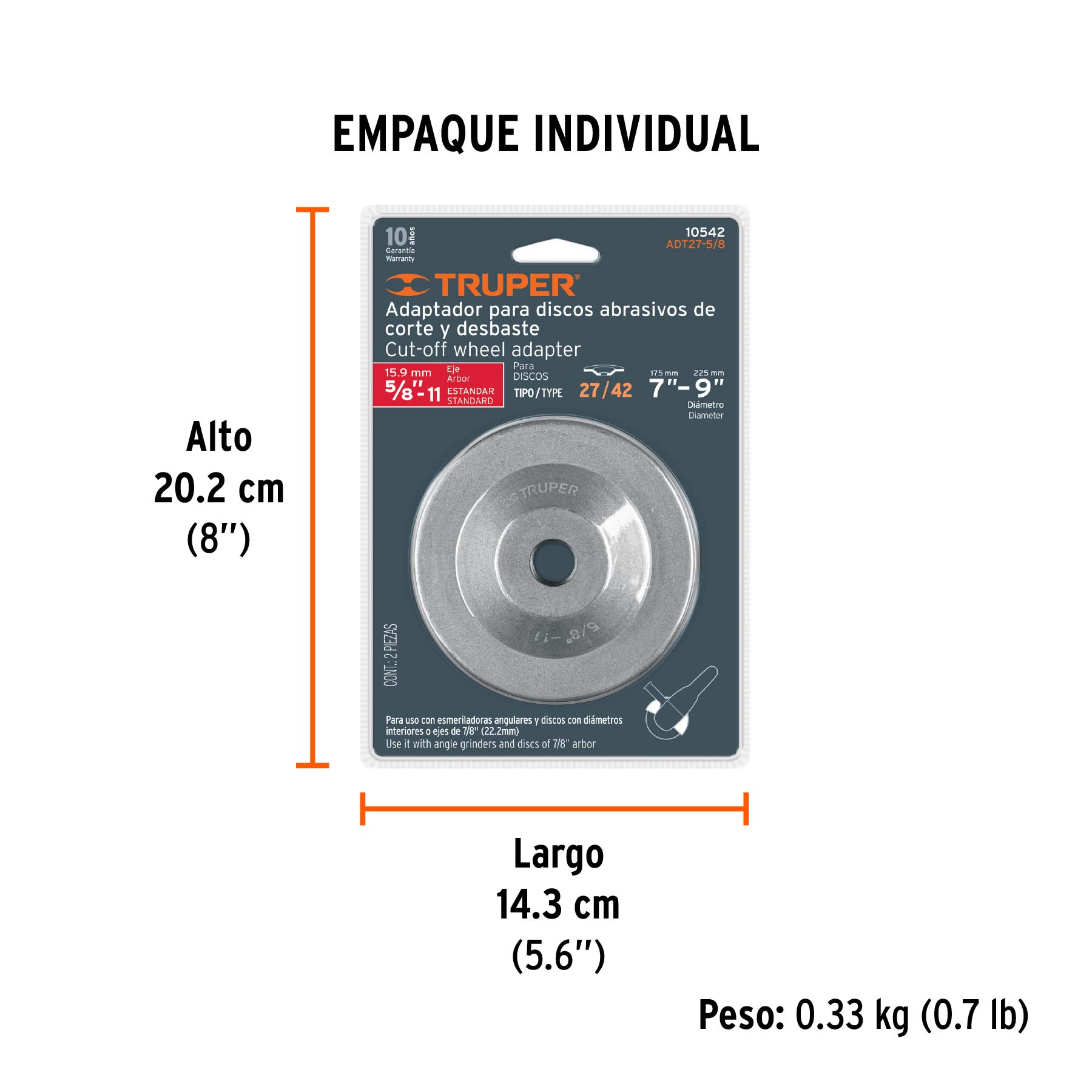 Adaptador para discos abrasivos 7" a 9", tipo 42, 5/8-11-NC - Empaque