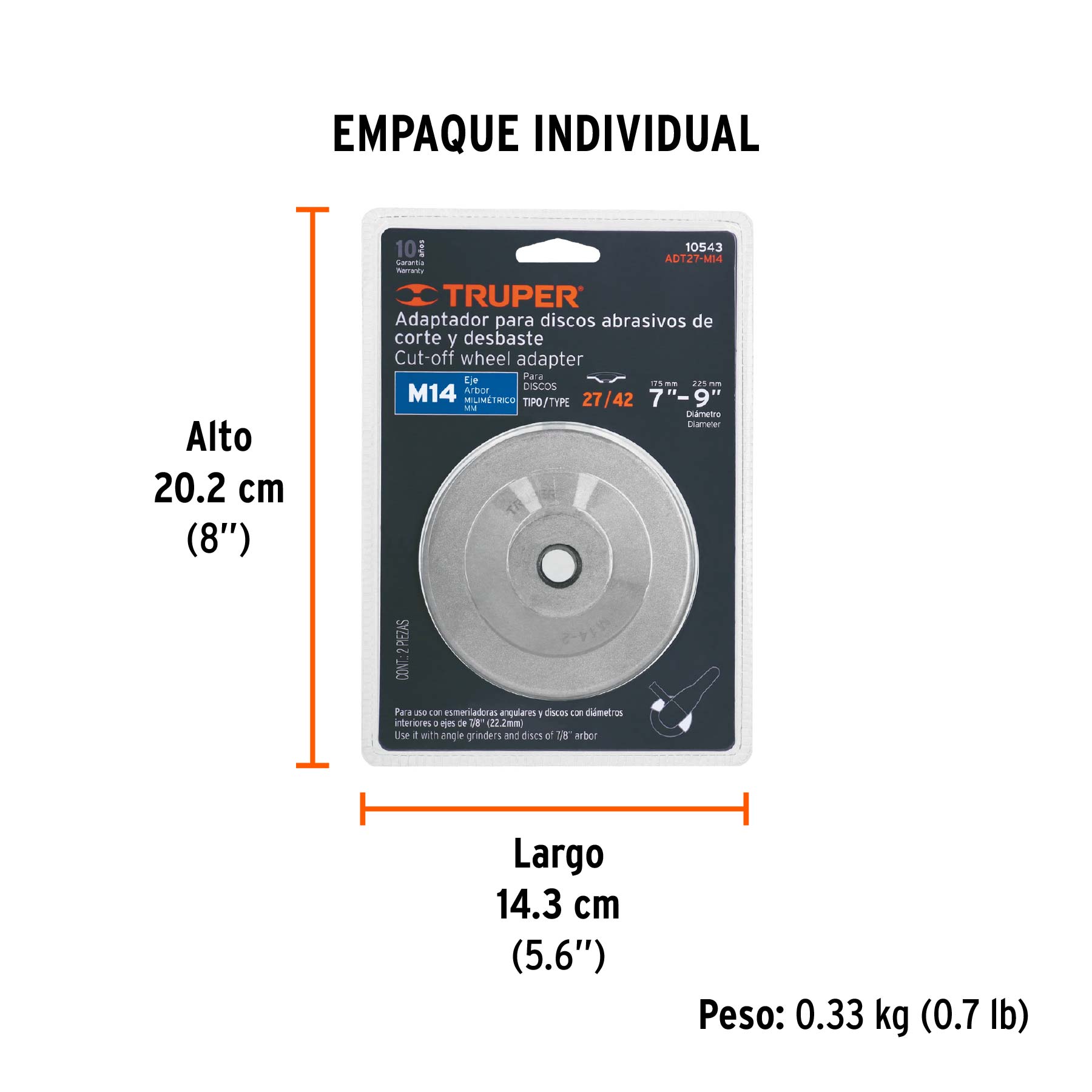 Adaptador para discos abrasivos 7" a 9", tipo 42, M14-2 mm - Empaque