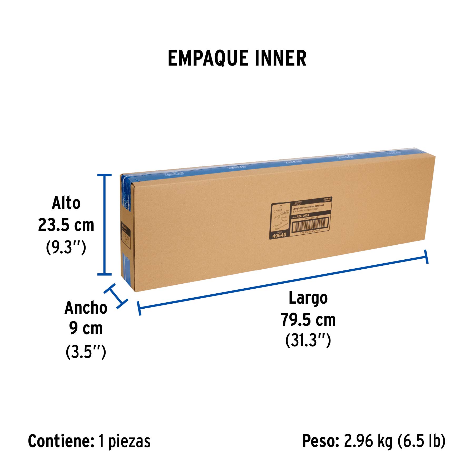Juego de 6 accesorios para baño metálicos, FOSET AERO - Empaque