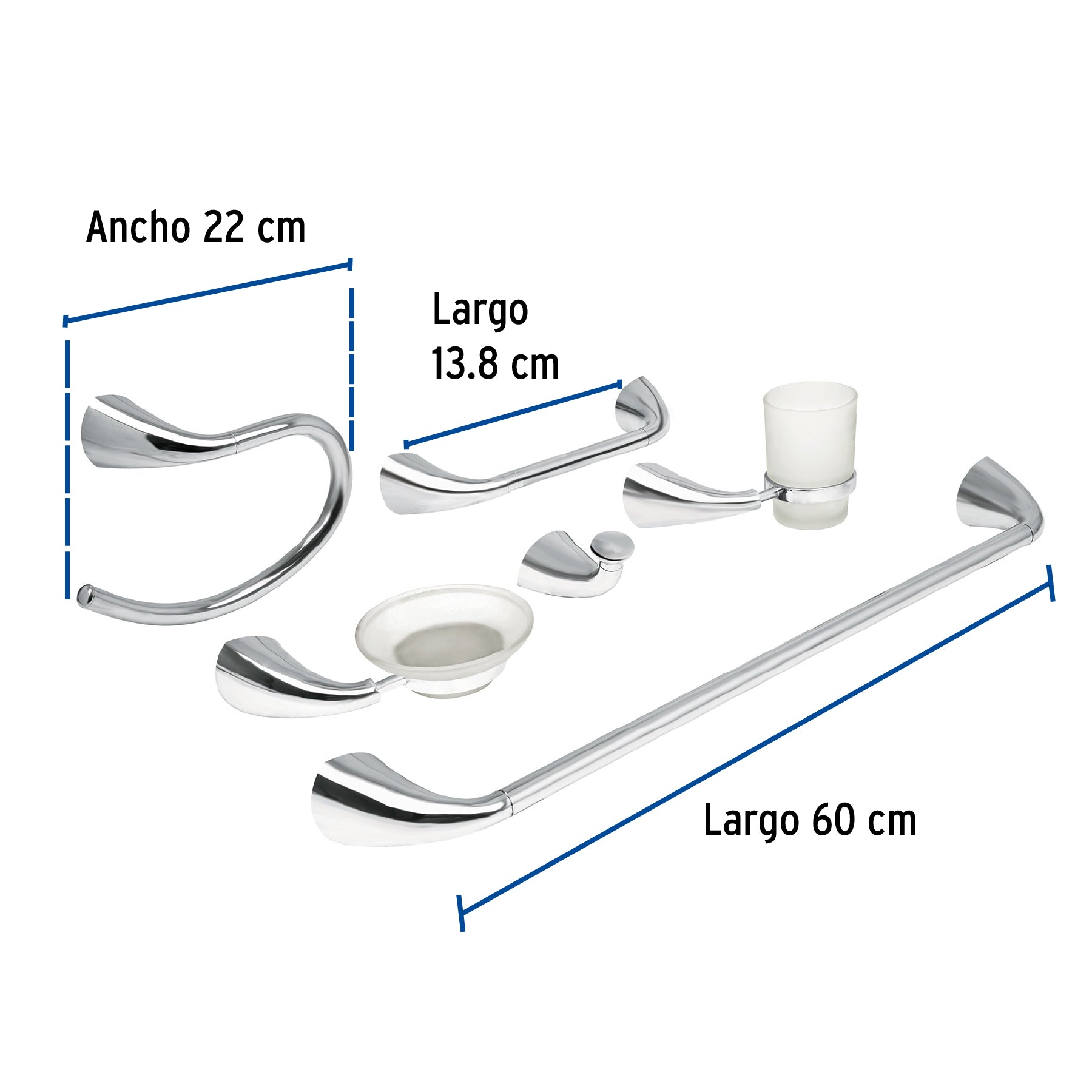 Juego de 6 accesorios para baño metálicos, FOSET AERO