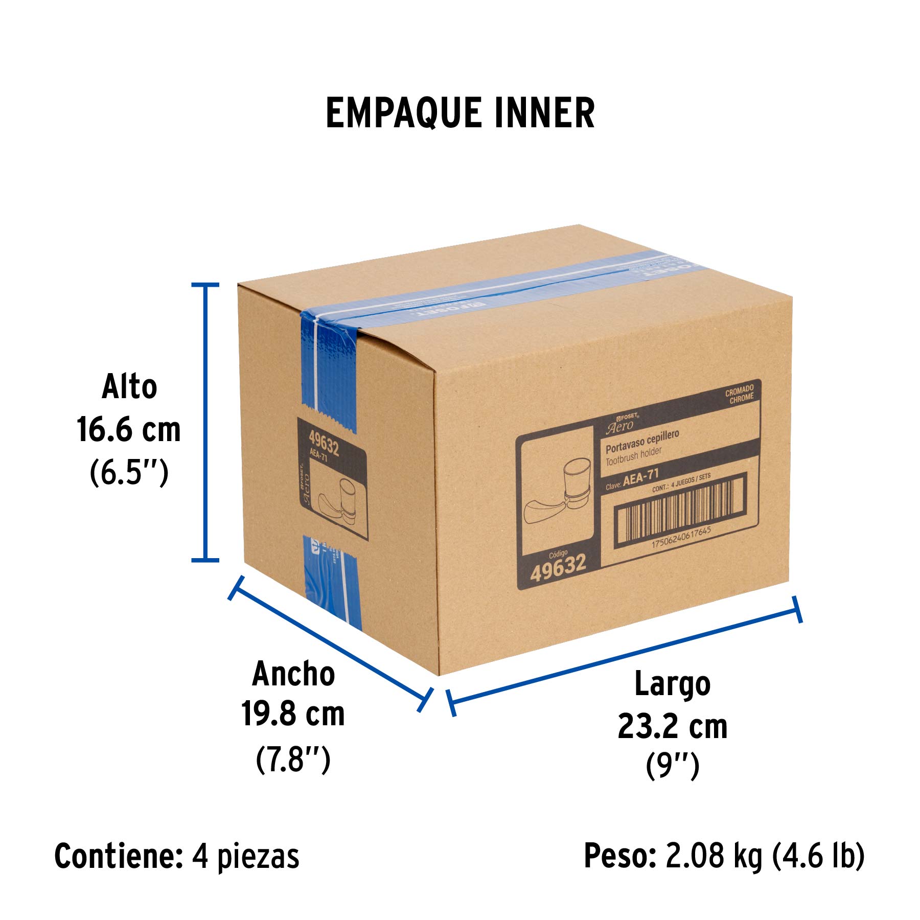 Portavaso cepillero metálico con vaso de vidrio, FOSET AERO - Empaque