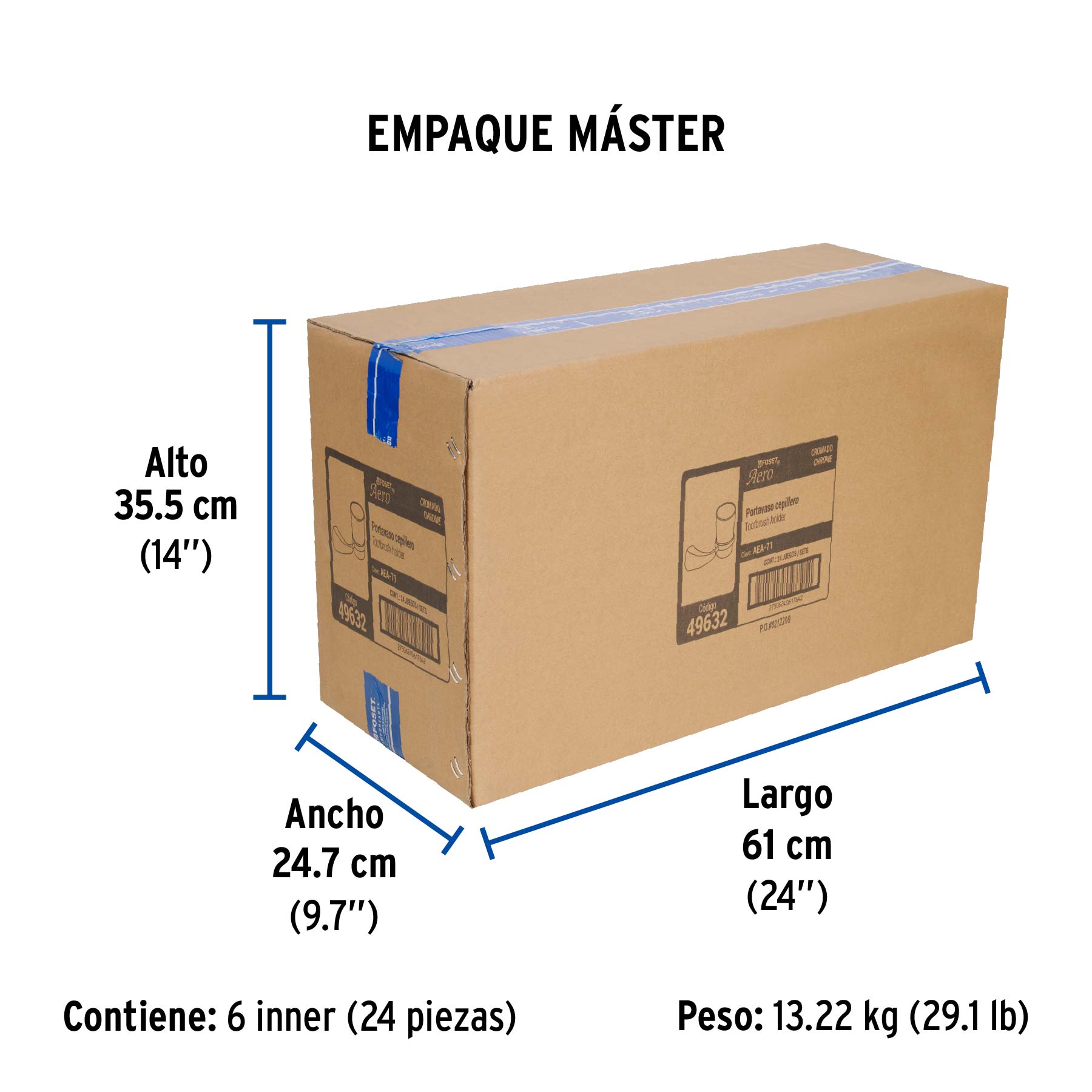 Portavaso cepillero metálico con vaso de vidrio, FOSET AERO - Empaque
