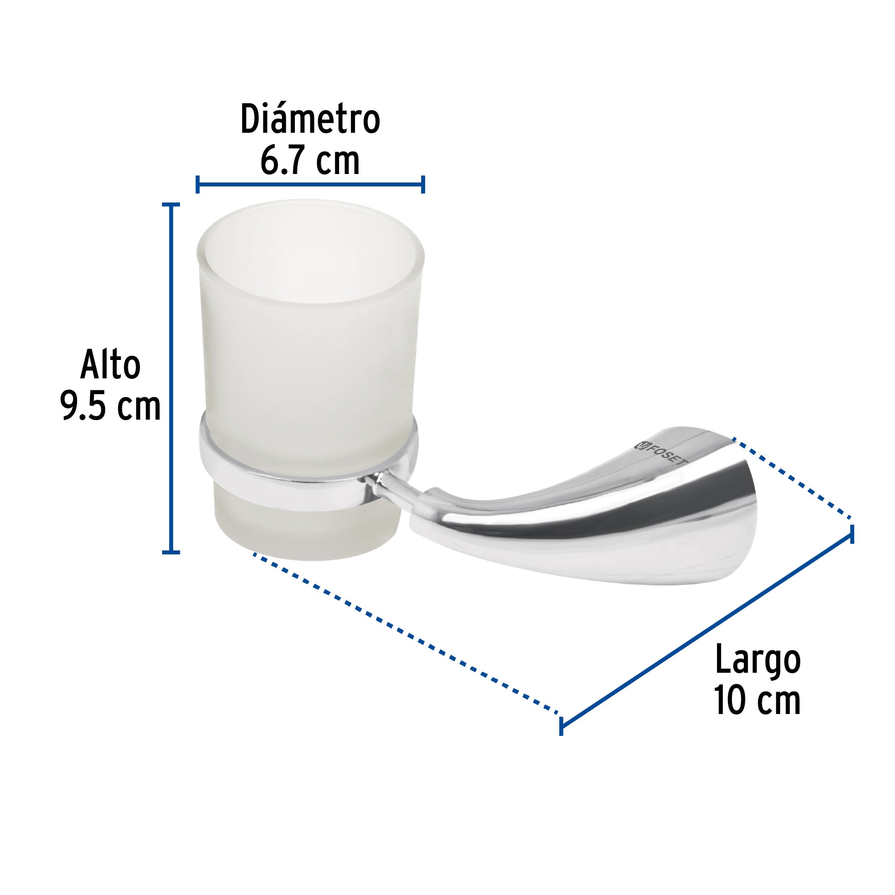 Portavaso cepillero metálico con vaso de vidrio, FOSET AERO