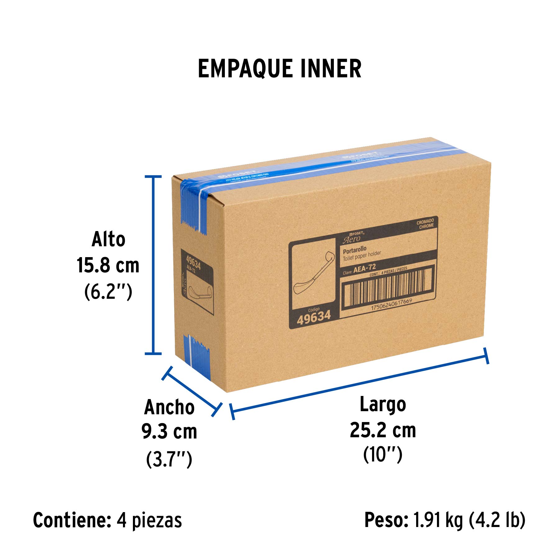 Portarrollo con barra de acero inoxidable, FOSET AERO - Empaque