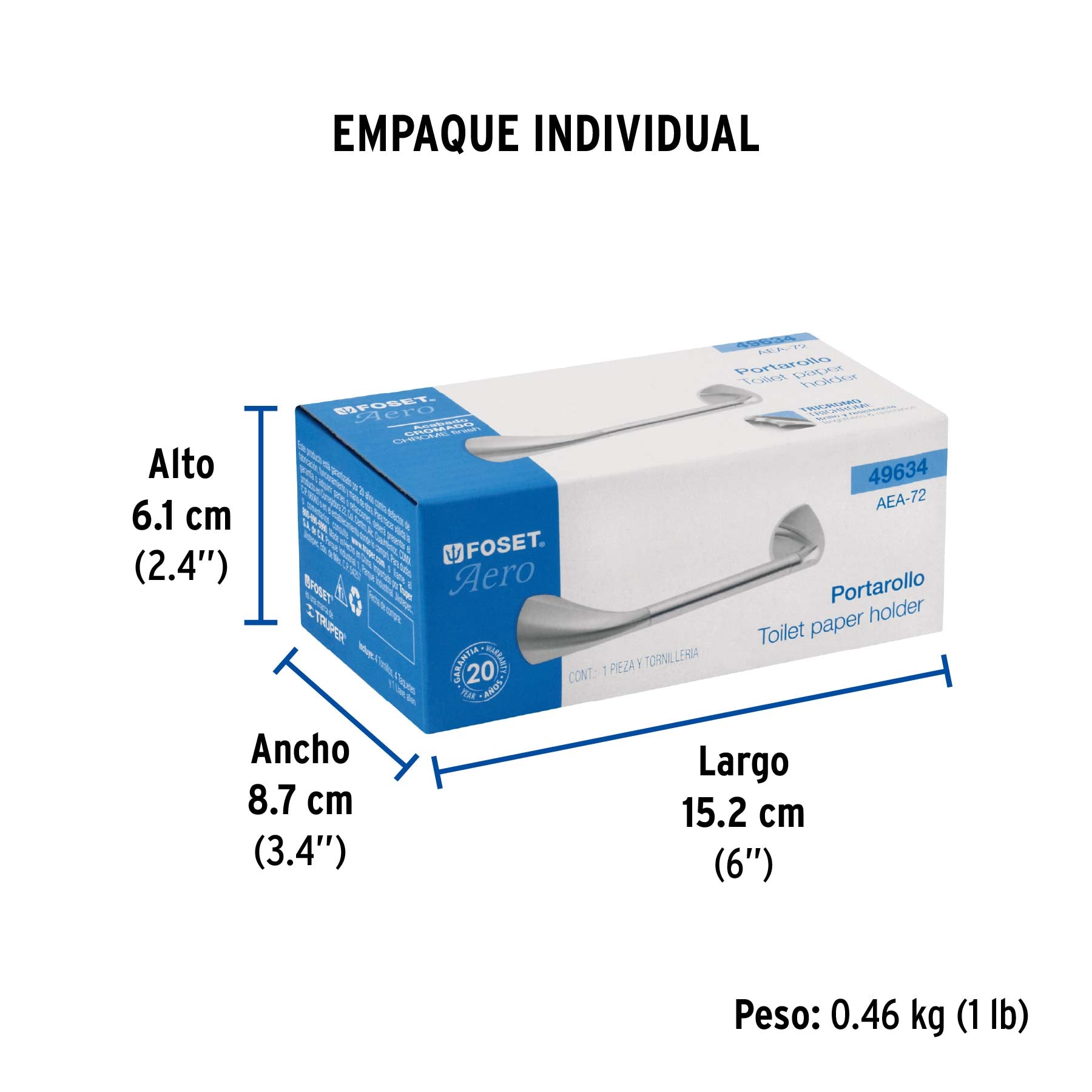 Portarrollo con barra de acero inoxidable, FOSET AERO - Empaque