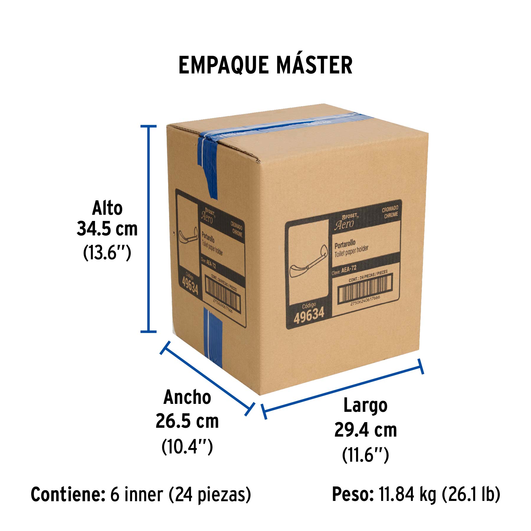 Portarrollo con barra de acero inoxidable, FOSET AERO - Empaque