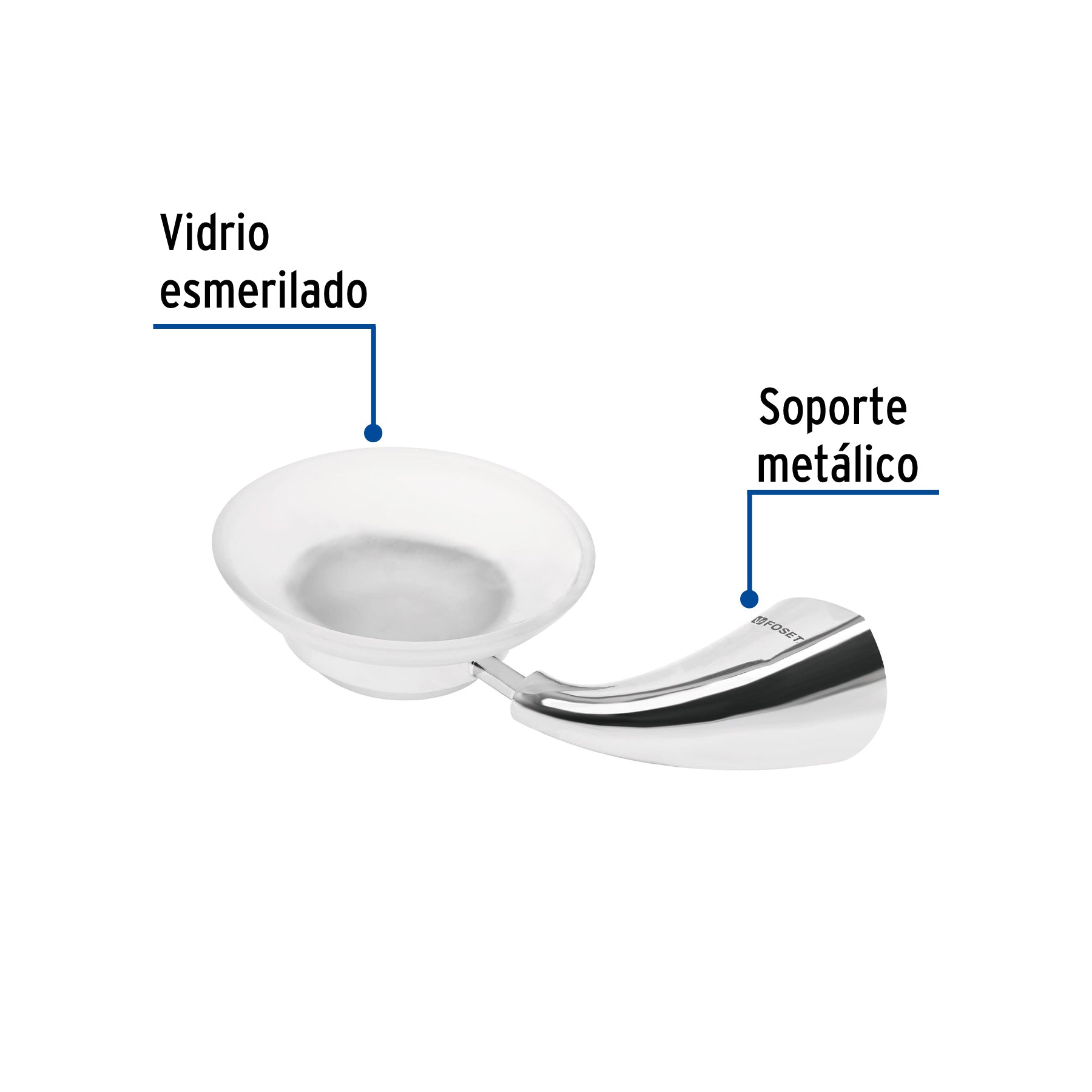 Jabonera metálica con plato de vidrio, FOSET AERO